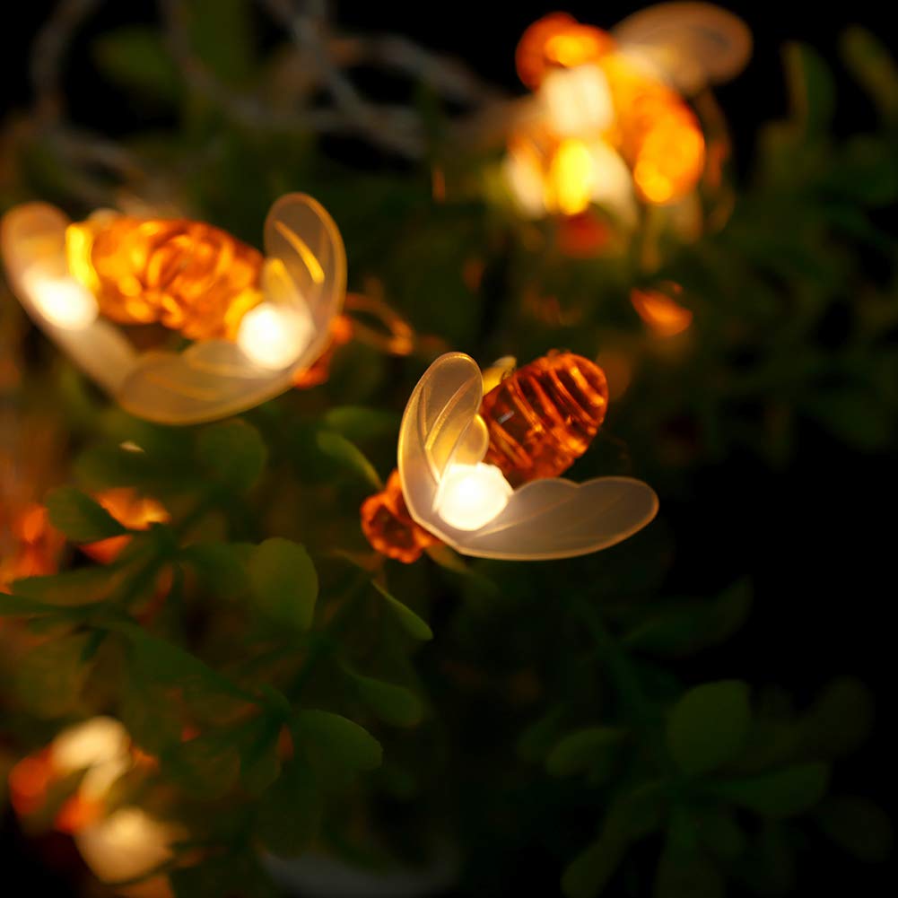 Rankomu LED Bee Shaped String Lights - 10 Battery Powered Waterproof Fairy Lights for Outdoor Courtyard, Garden, Party & Festival Decorations (1.2 Meters) - Perfect for Backyard BBQs, Wedding Decor & Holiday Lighting