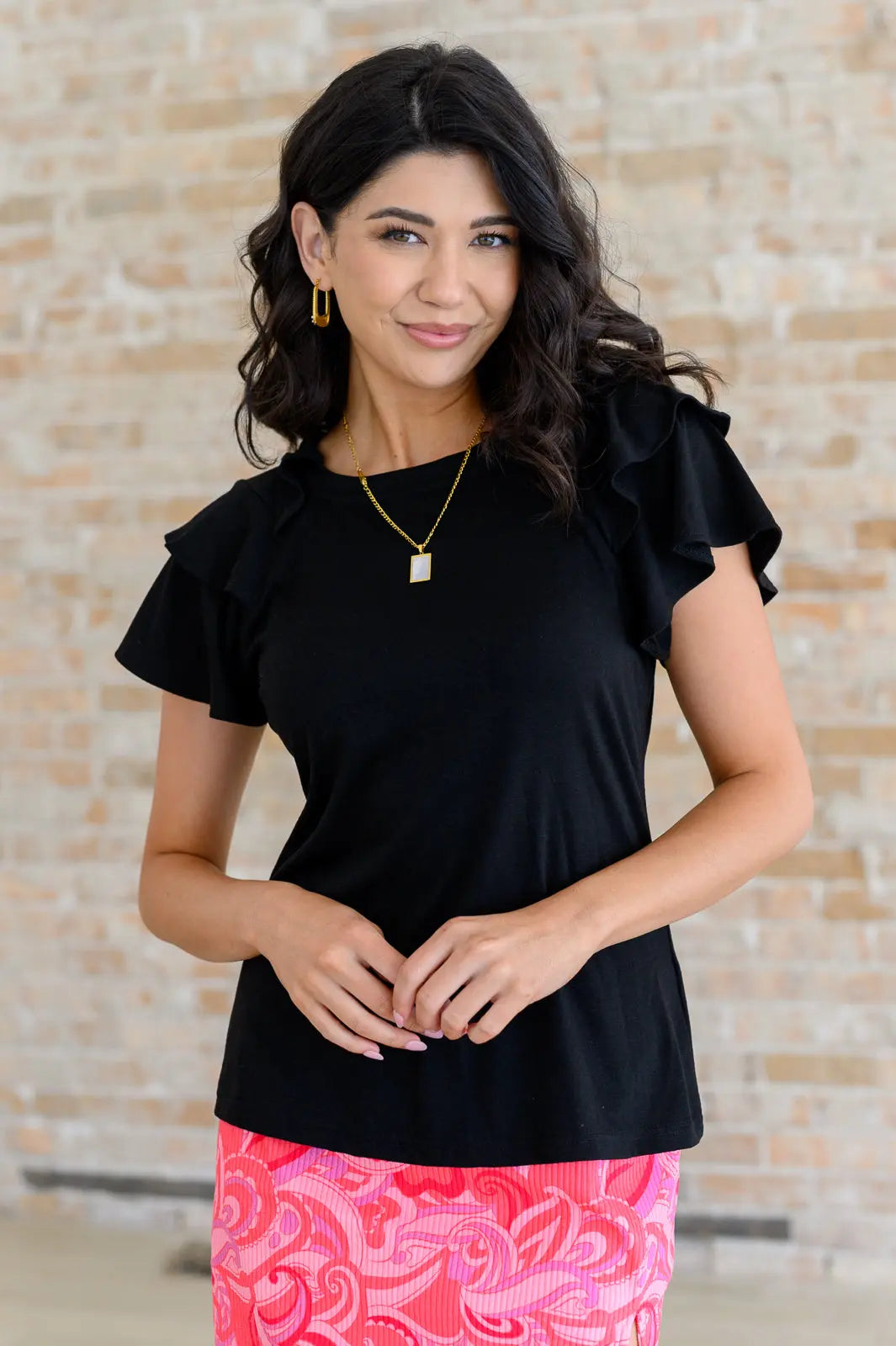 I'll Allow It Flutter Sleeve Tee - Women's Black Flowy T-Shirt for Casual Wear & Summer Outfits