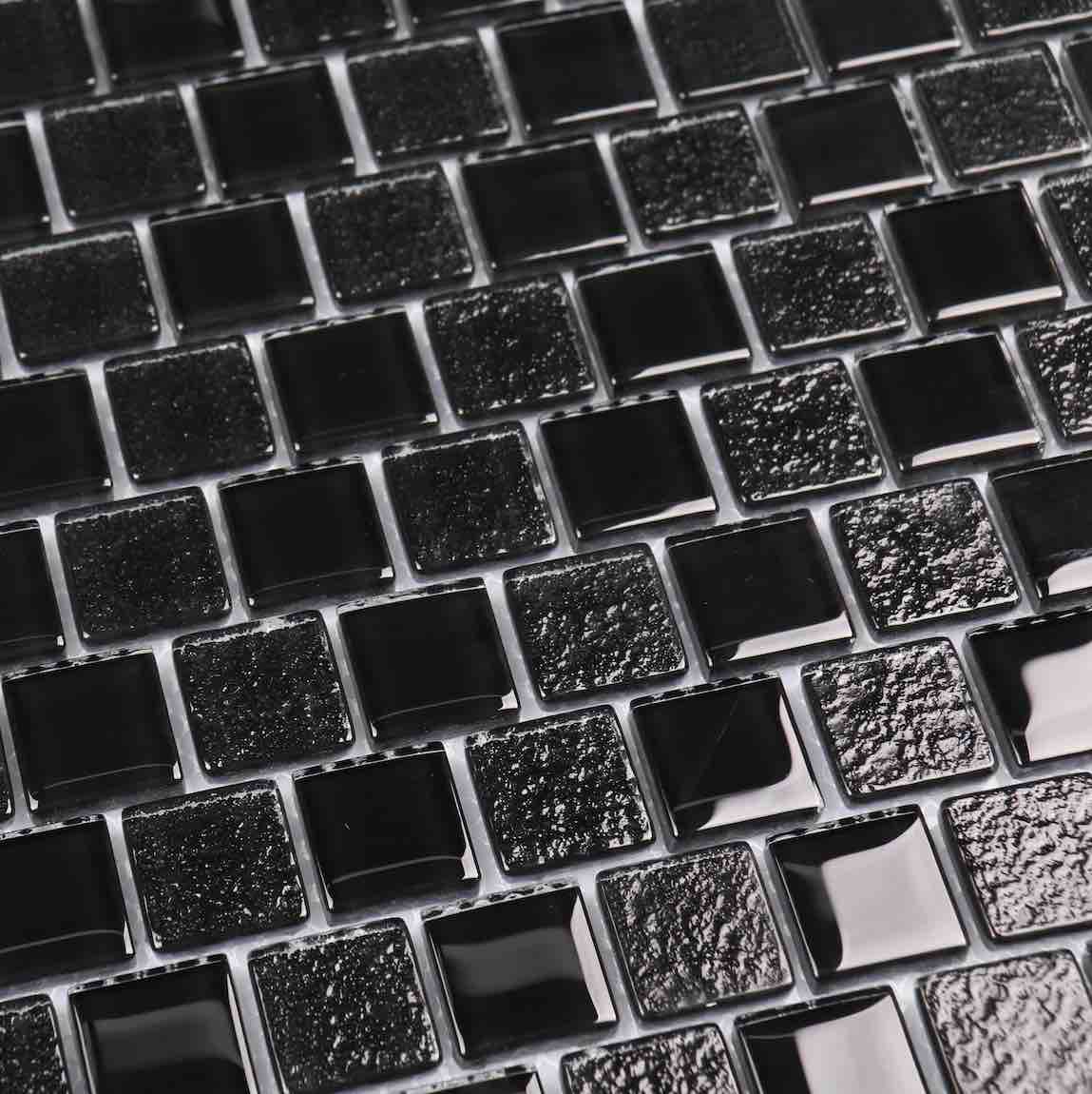 Black 1x1 Glass Mosaic Tile - Staggered Pattern for Kitchen Backsplash, Bathroom Wall, and DIY Home Decor Projects