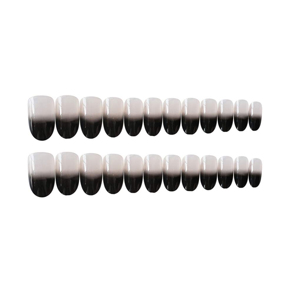 Aimimier 24Pcs Ombre False Nails - Short Round Gradient Glossy Fake Nails with Glue & Stickers - Full Cover Salon Press On Nails for Women & Girls (Black) - Perfect for Parties, Weddings & Daily Wear