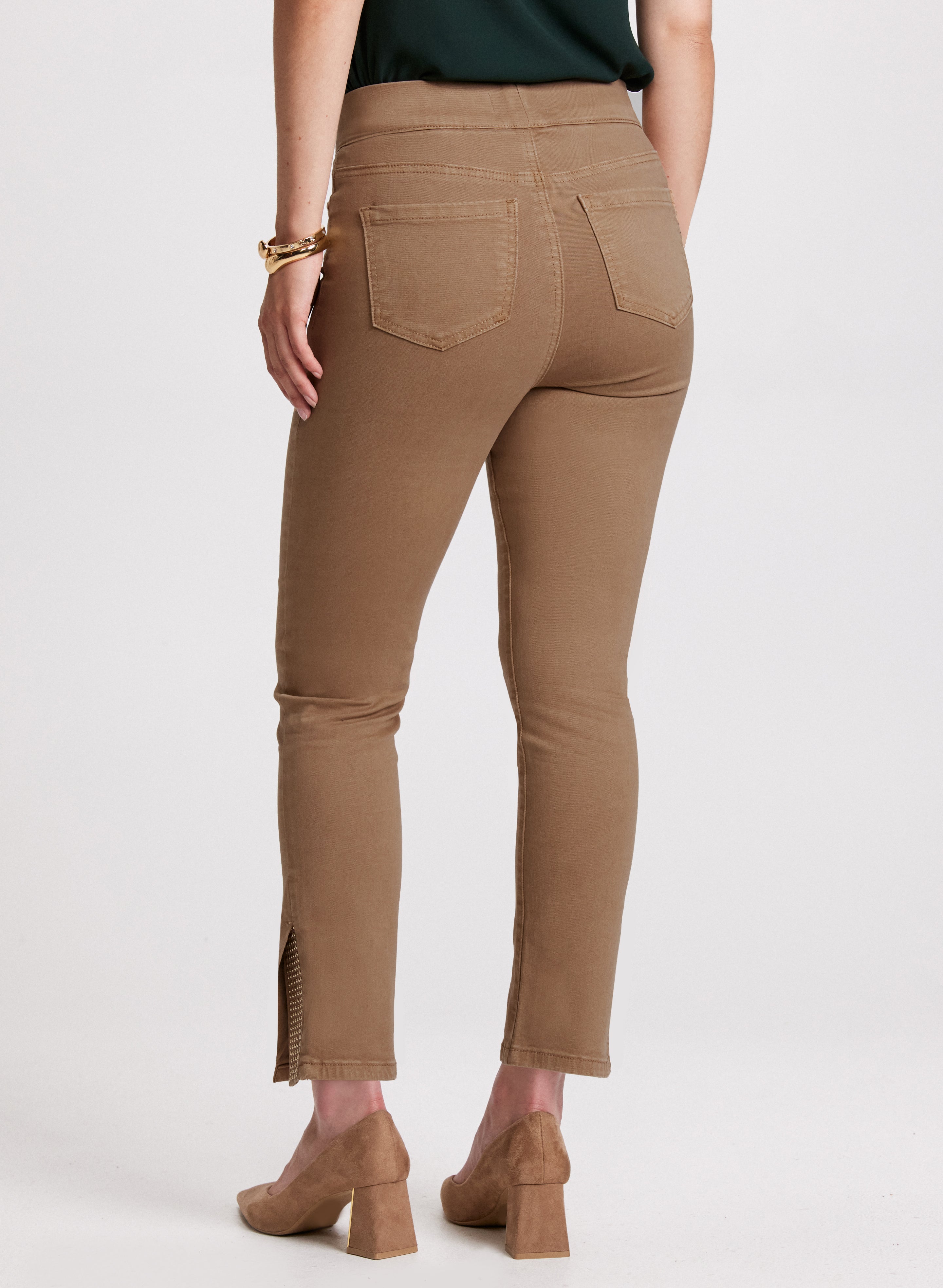Embellished Slit Hem Jeans for Women - High Waist Distressed Denim Pants with Rhinestone Details | Perfect for Casual Outings, Night Out, and Street Style Fashion