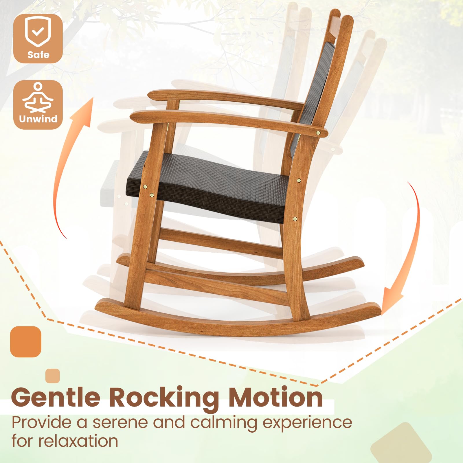Tangkula 3-Piece Acacia Wood Patio Rocking Chair Set with Wicker Rattan Seat & Side Table - Outdoor Garden Furniture for Backyard, Poolside & Relaxation | Perfect for Lounging, Entertaining & Enjoying Summer Evenings