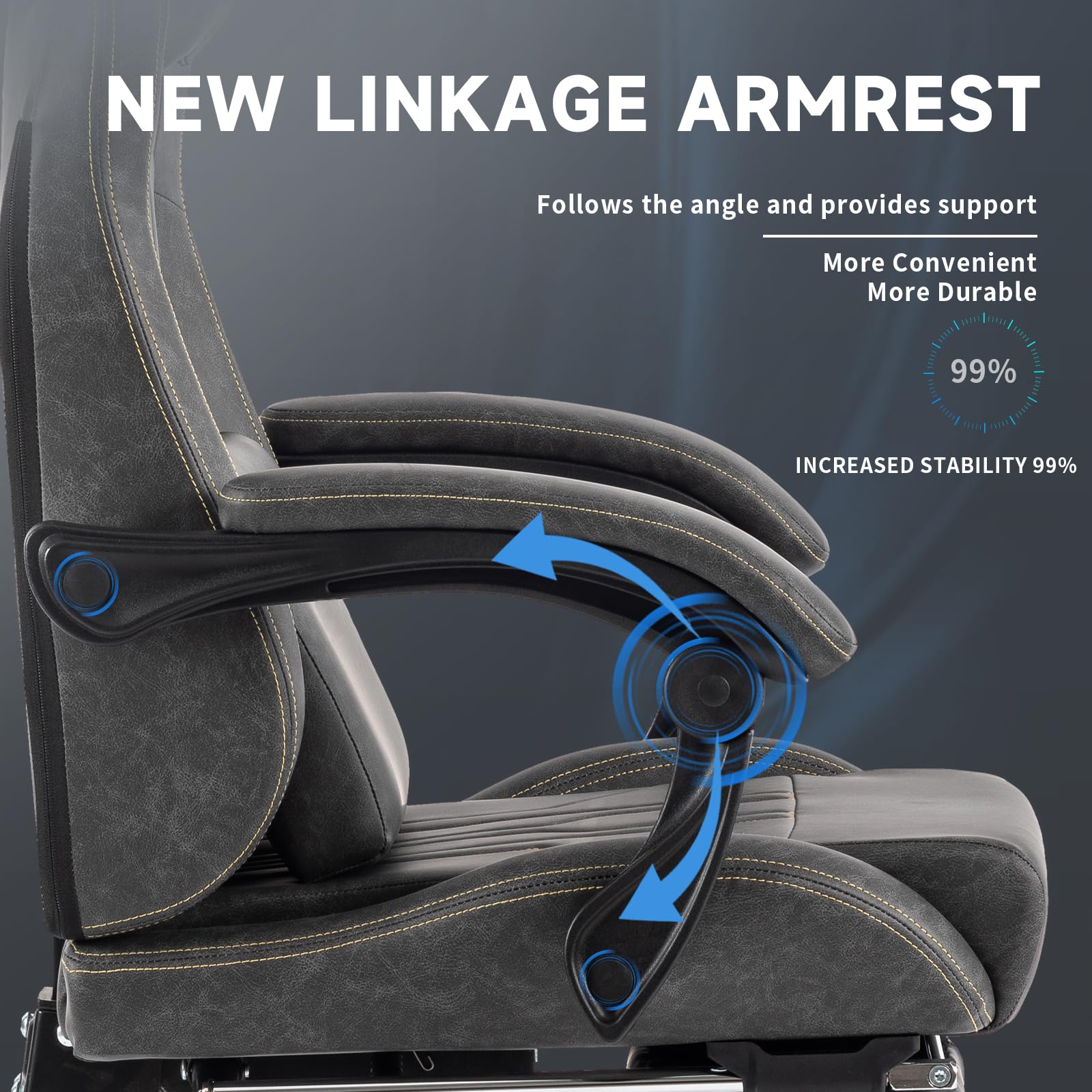 Premium Gaming Chair with Massage Lumbar Support & Footrest - Ergonomic Computer Chair with Adjustable Height & Linkage Armrests - PU Leather Racing Style Video Game Chair for Adults (Grey) - Perfect for Esports, Streaming & Home Office Setup
