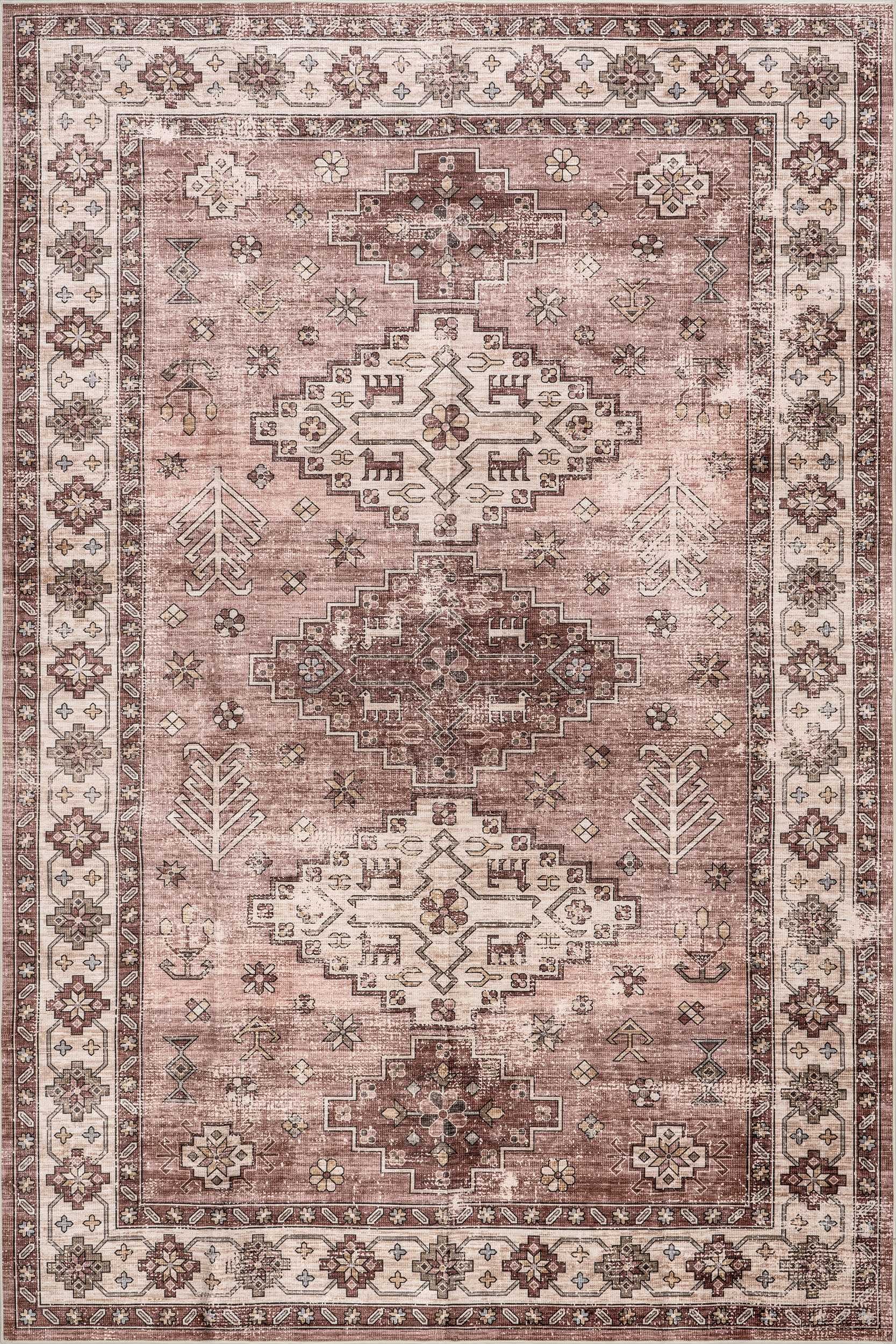 Barbary Distressed Spill Proof Washable Rug - Soft & Durable Non-Slip Area Rug for Living Room, Bedroom, Kitchen | Blush Pink Boho Chic Decor | Perfect for High Traffic Areas & Pet Friendly Homes