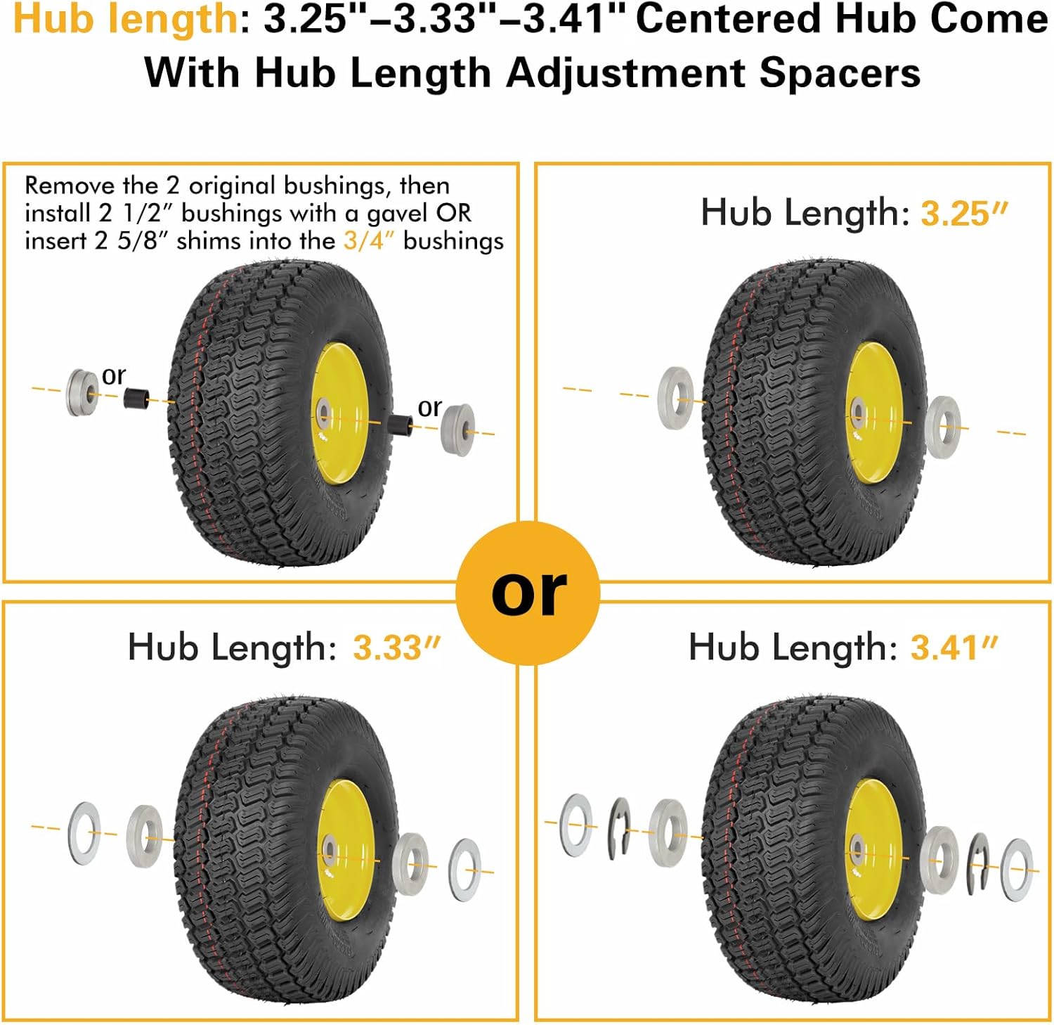 2PCS 15x6.00-6 Tubeless Front Tires with Wheels - Replacement for John Deere 100 & 300 Series Riding Lawn Mowers, 3 Offset Hub, Fits 3/4