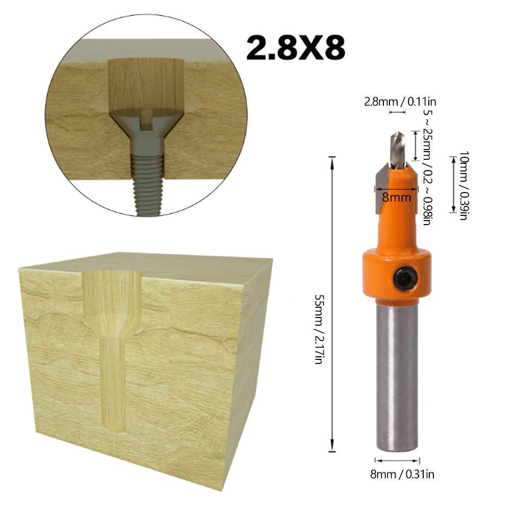 5-Piece Countersink Drill Bit Set - High-Speed Steel Wood Hole Drill Bits with Hex Key Wrenches for Woodworking, Carpentry & DIY Projects | Perfect for Furniture Making, Cabinet Installation & Home Renovation