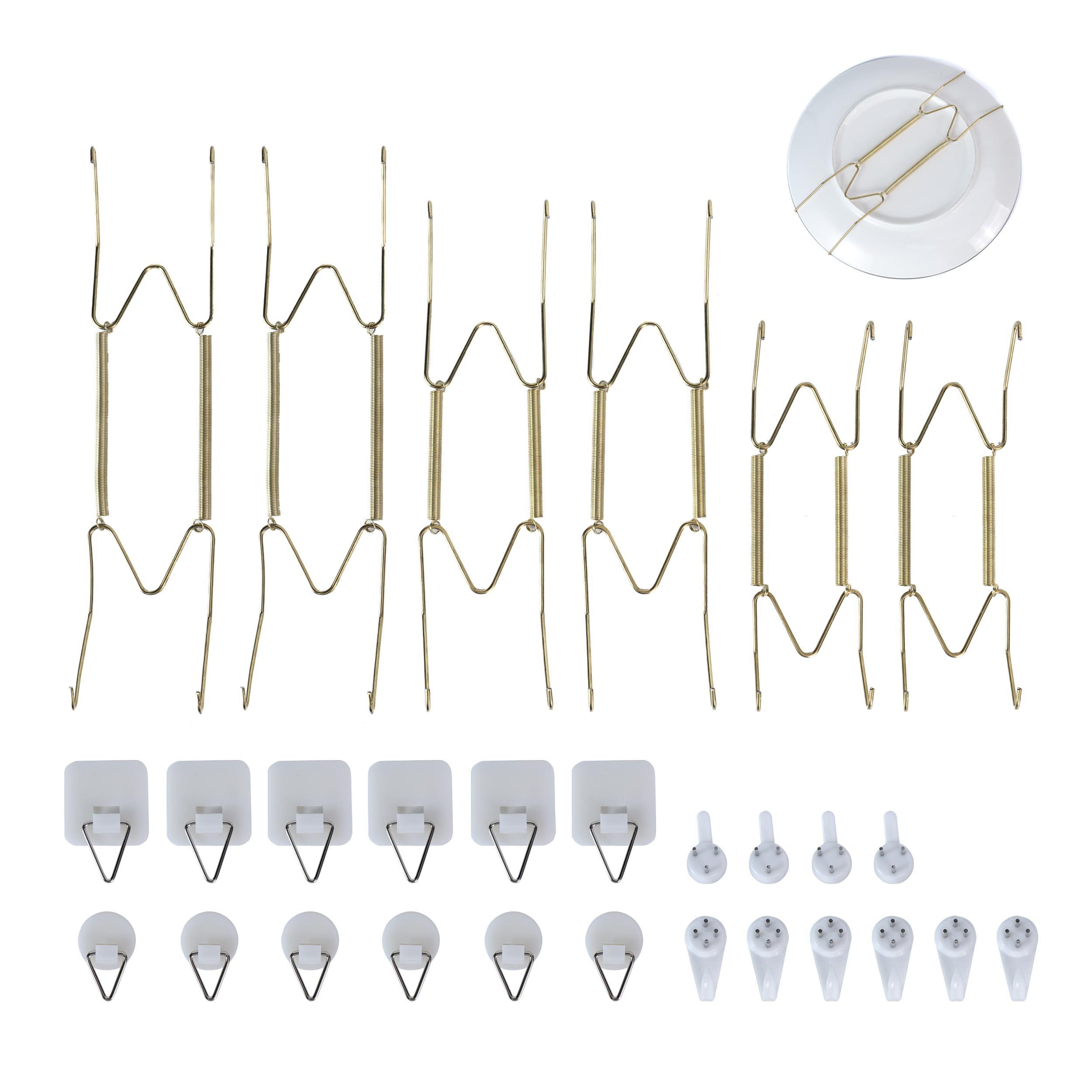 12-Piece Invisible Vertical Plate Holder Set - 6 Wall Plate Hangers with 10 Wall Hooks for Displaying Plates, Platters & Dishes (Gold, 6/8/10 Inch) - Perfect for Kitchen Decor, Dining Room Wall Art & Plate Collections