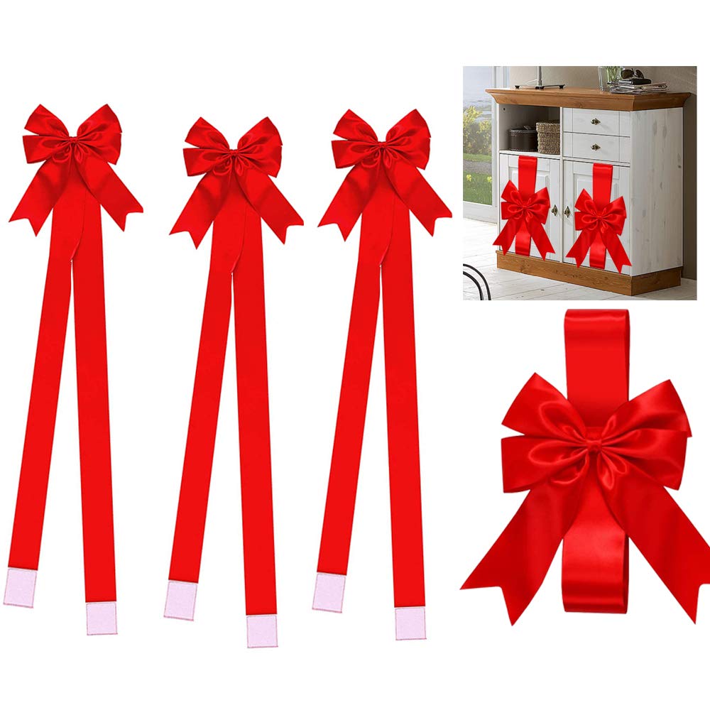 Topwon Large Christmas Ribbon Bows - 4 Pack Red Holiday Decor for Christmas Party, Door, Kitchen Cabinet & Gift Wrapping - Festive Home & Party Decoration