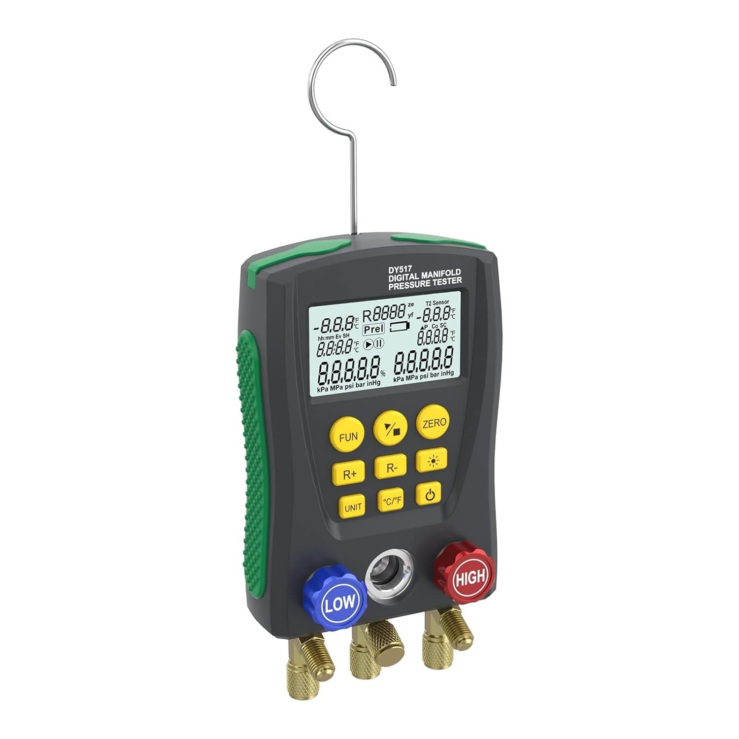 PLAYOCCAR Digital HVAC Manifold Gauge Set - Refrigeration Vacuum Pressure Temperature Diagnostic Tester Kit for AC & Refrigerator Maintenance | Professional HVAC Tools for Air Conditioner Repair & Refrigerant Charging