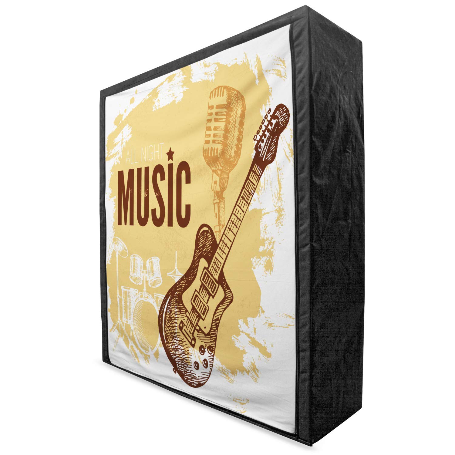 Ambesonne Rock Music Portable Fabric Wardrobe - Vintage Hand-Drawn Drums & Microphone Pattern, 59
