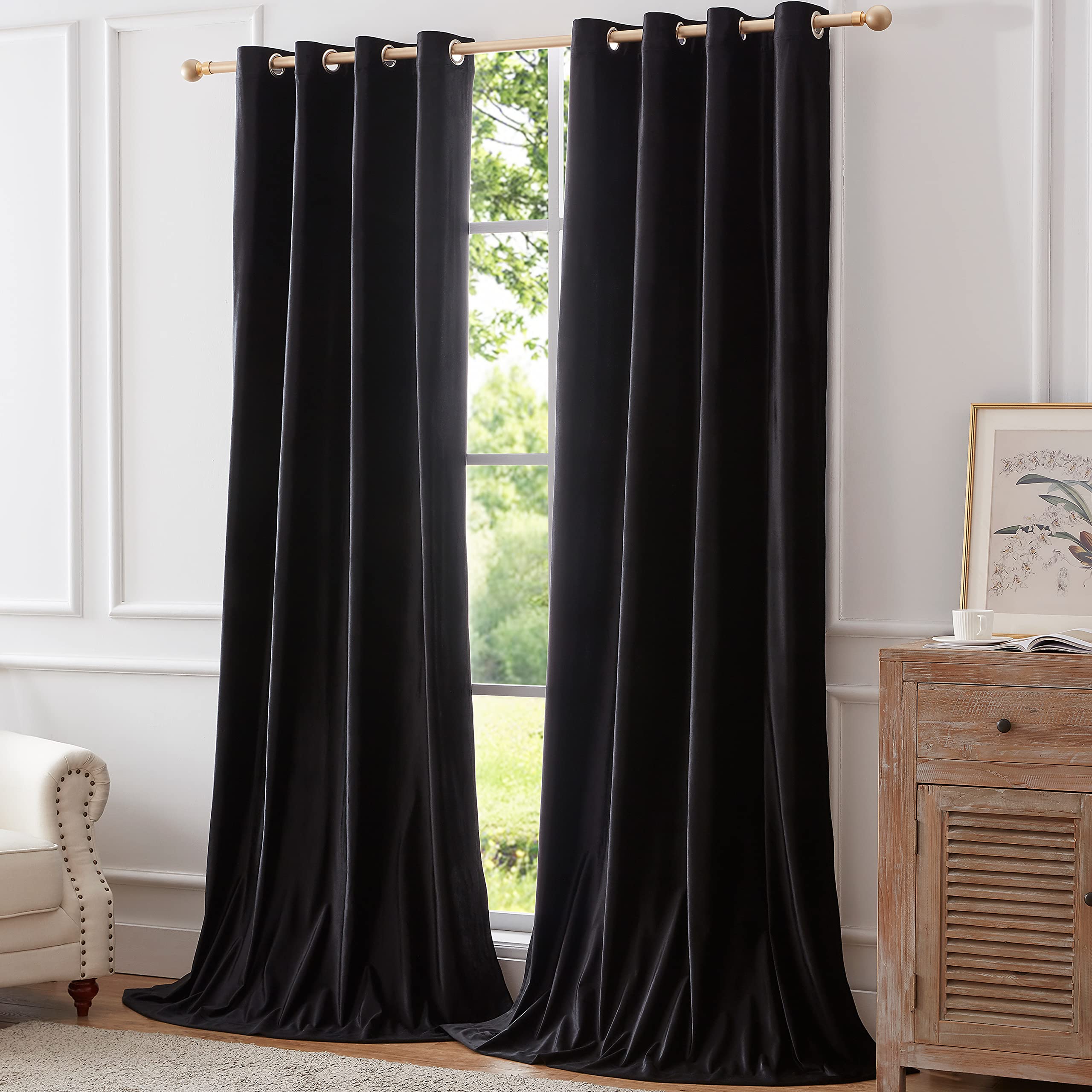 BULBUL 108 Inch Blackout Curtains - Thermal Insulated Velvet Drapes for Living Room & Bedroom, Set of 2 Panels | Room Darkening, Noise Reducing Window Treatments for Home Decor