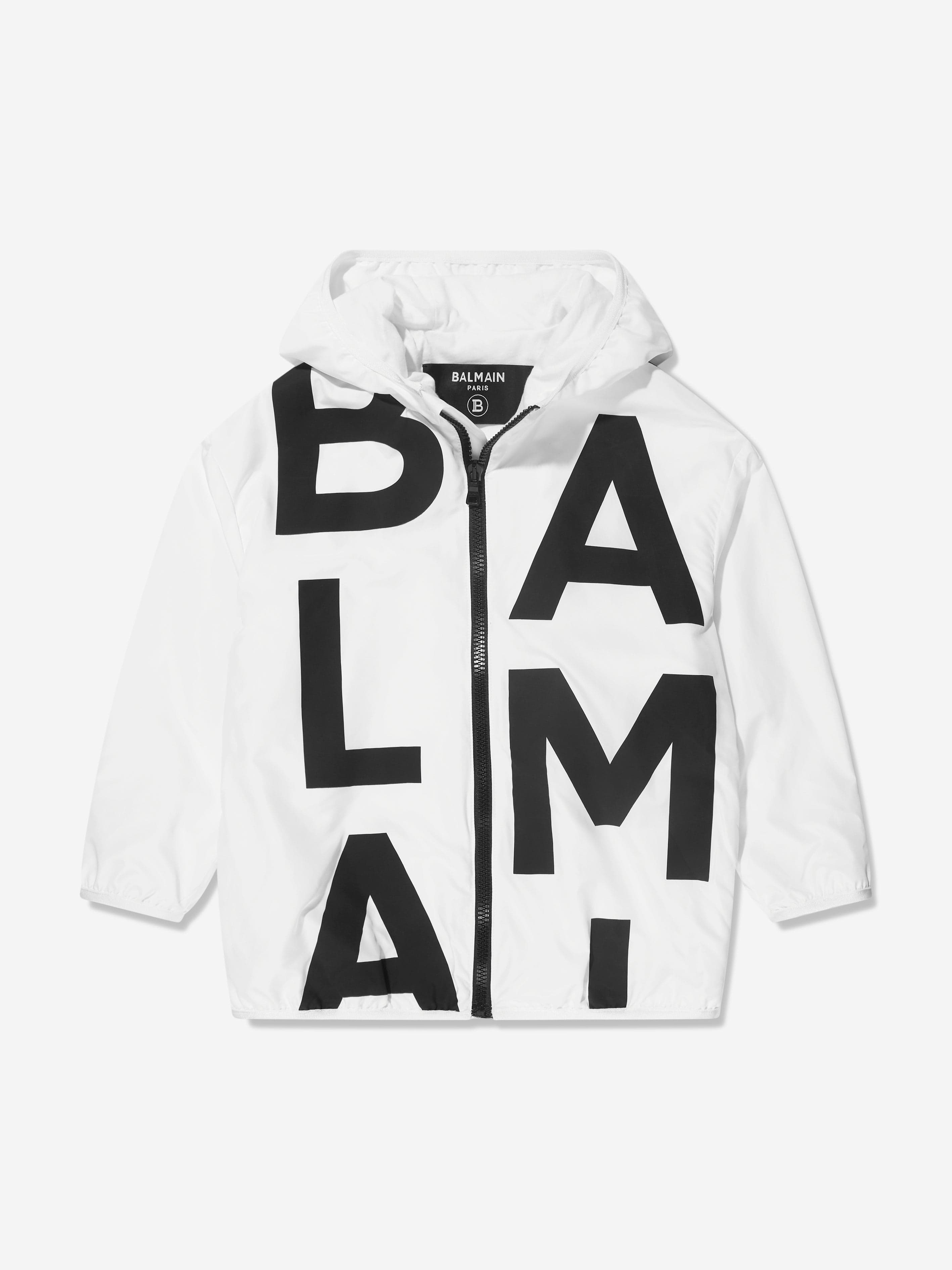Balmain Boys Logo Print Hooded Jacket - White Cotton Pullover for Kids | Stylish Streetwear & Casual Outfit for School, Playdates & Everyday Wear