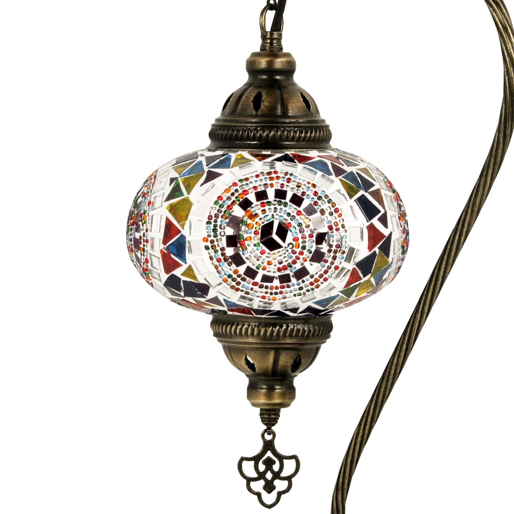 Handmade Turkish Mosaic Table Lamp with Bronze Base & Swan Neck Design - Tiffany Style Stained Glass Bedside Night Light with LED Bulb for Living Room, Bedroom & Home Decor