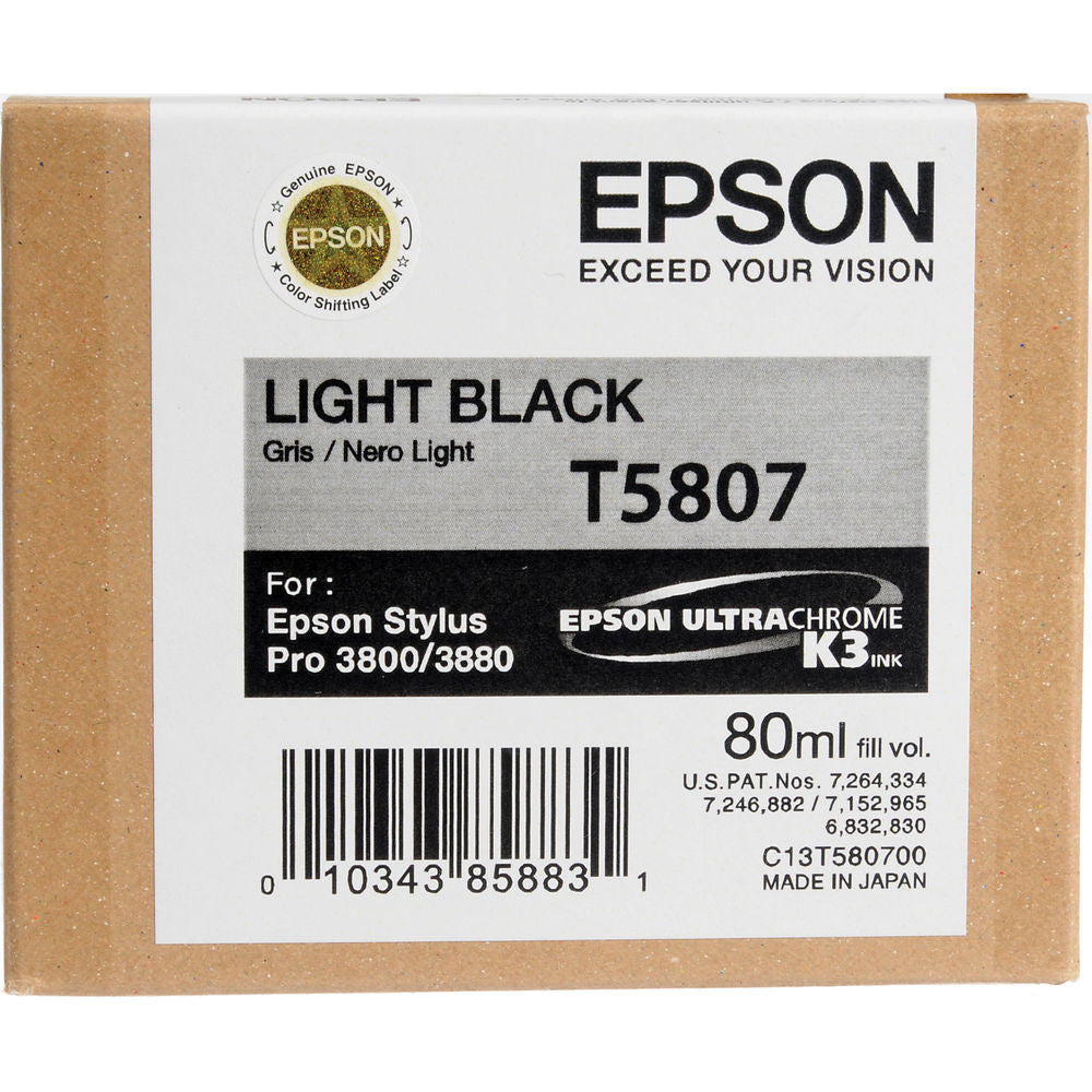 Epson T580700 UltraChrome Light Black Ink Cartridge for SureColor SC-P3800/SC-P3880 Printers - Ideal for Photo Printing, Fine Art, and Professional Graphics