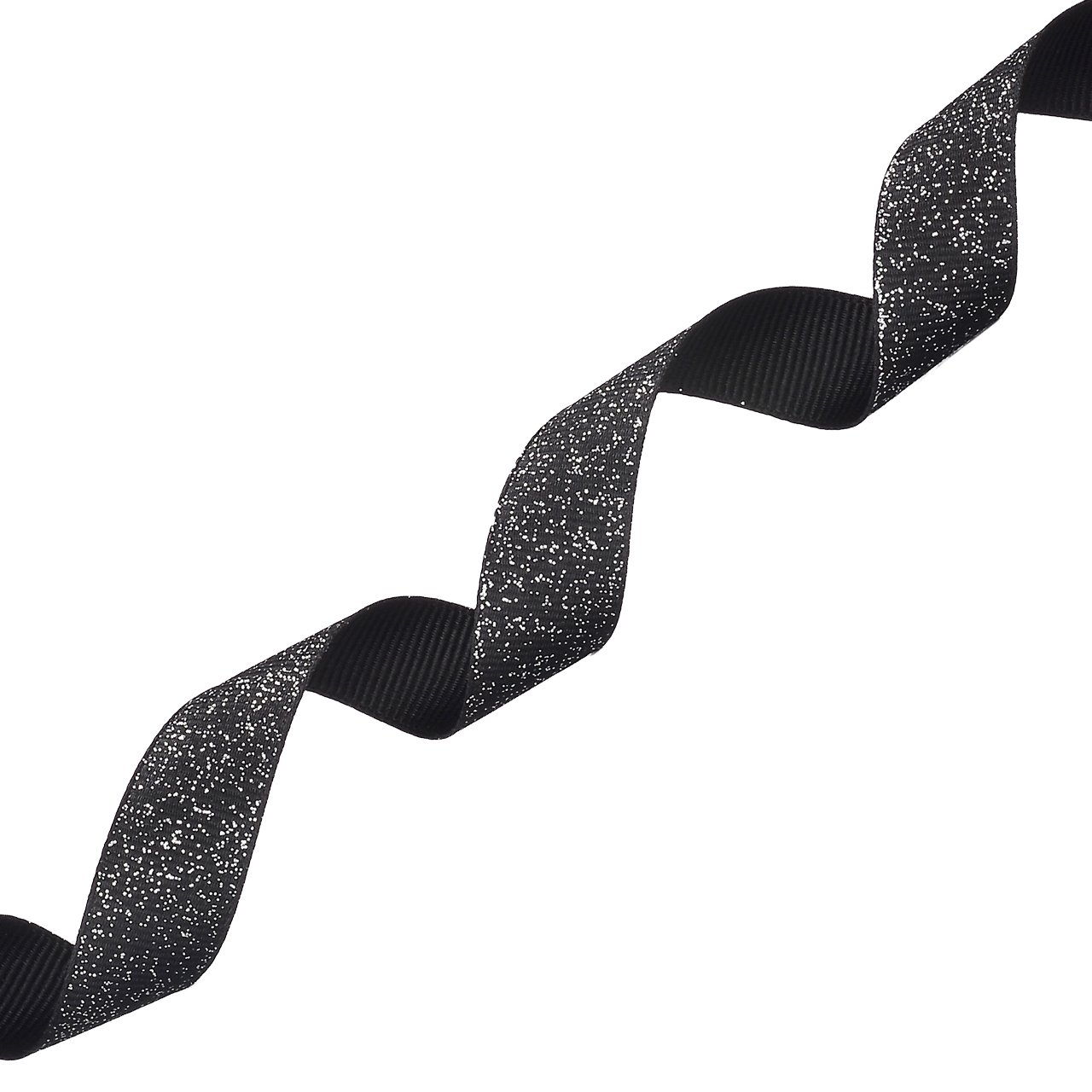 Morex 5/8-Inch x 20-Yard Black/Silver Glitter Grosgrain Ribbon for Gift Wrapping, Crafts, Hair Bows & DIY Projects - Dazzle Ribbon for Party Decorations, Scrapbooking & Holiday DIY