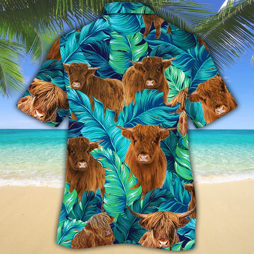 Tropical Cow Print Hawaiian Shirt for Men - Casual Short Sleeve Button Down Shirt | Beach Party, Summer Vacation & Luau Outfit