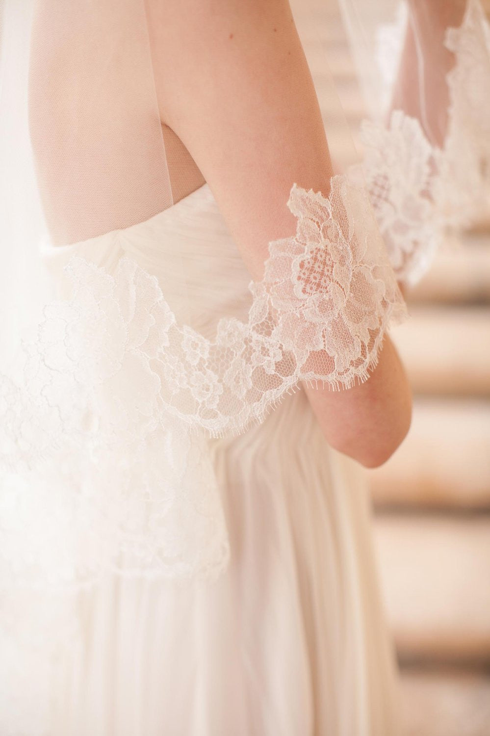 Roseline French Lace Bridal Veil - Ivory or Off White Wedding Veil for Bride | Perfect for Church Ceremony, Outdoor Wedding & Photoshoots