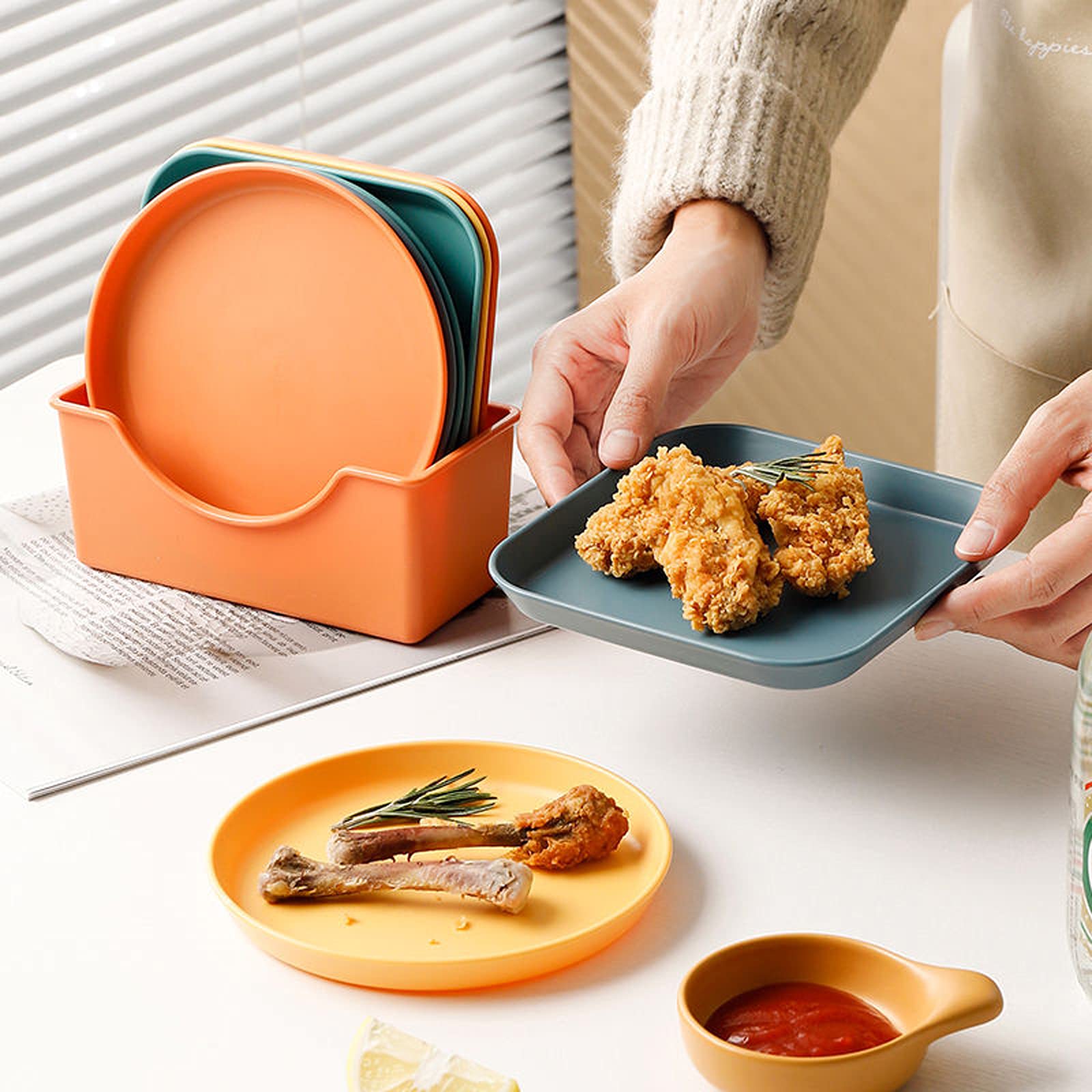 Reusable Plastic Appetizer Plates 8-Pack - Lightweight for Snacks, Salad & Desserts | Party & Picnic Use