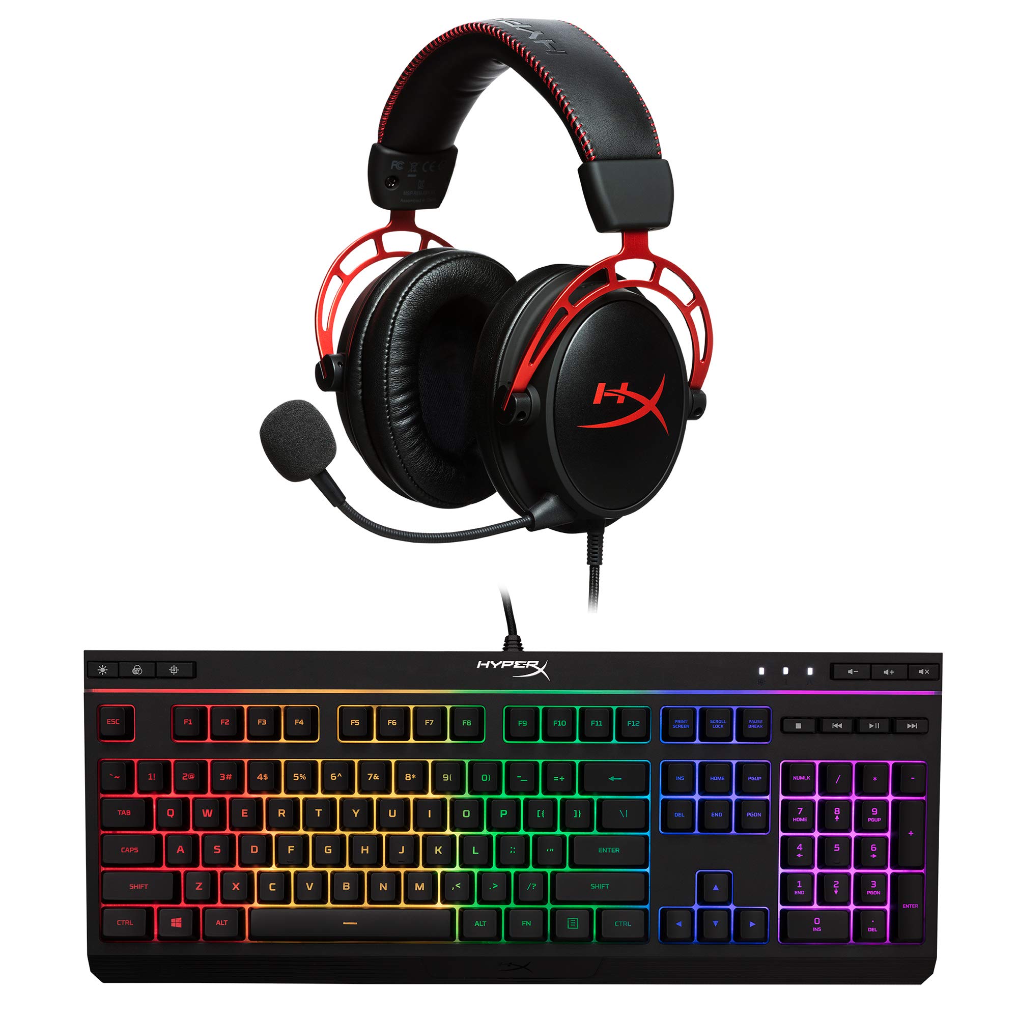 HyperX Cloud Alpha Gaming Headset with Dual Chamber Drivers & Durable Aluminum Frame - Detachable Noise-Canceling Mic - HyperX Alloy Core RGB Mechanical Gaming Keyboard with 5-Zone RGB Backlit Keys - Perfect for PC, PS4, Xbox & Streaming