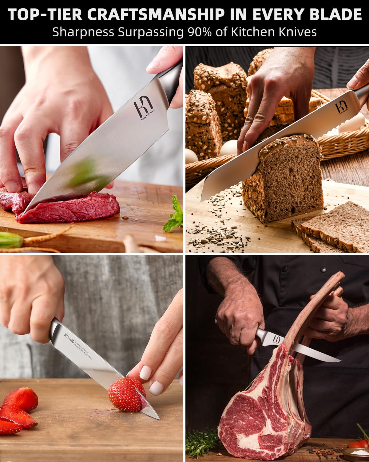 Premium 14-Piece Japanese High Carbon Stainless Steel Knife Block Set - Ultra Sharp Chef Knives with Built-in Sharpener for Professional Cooking & Home Kitchen Use