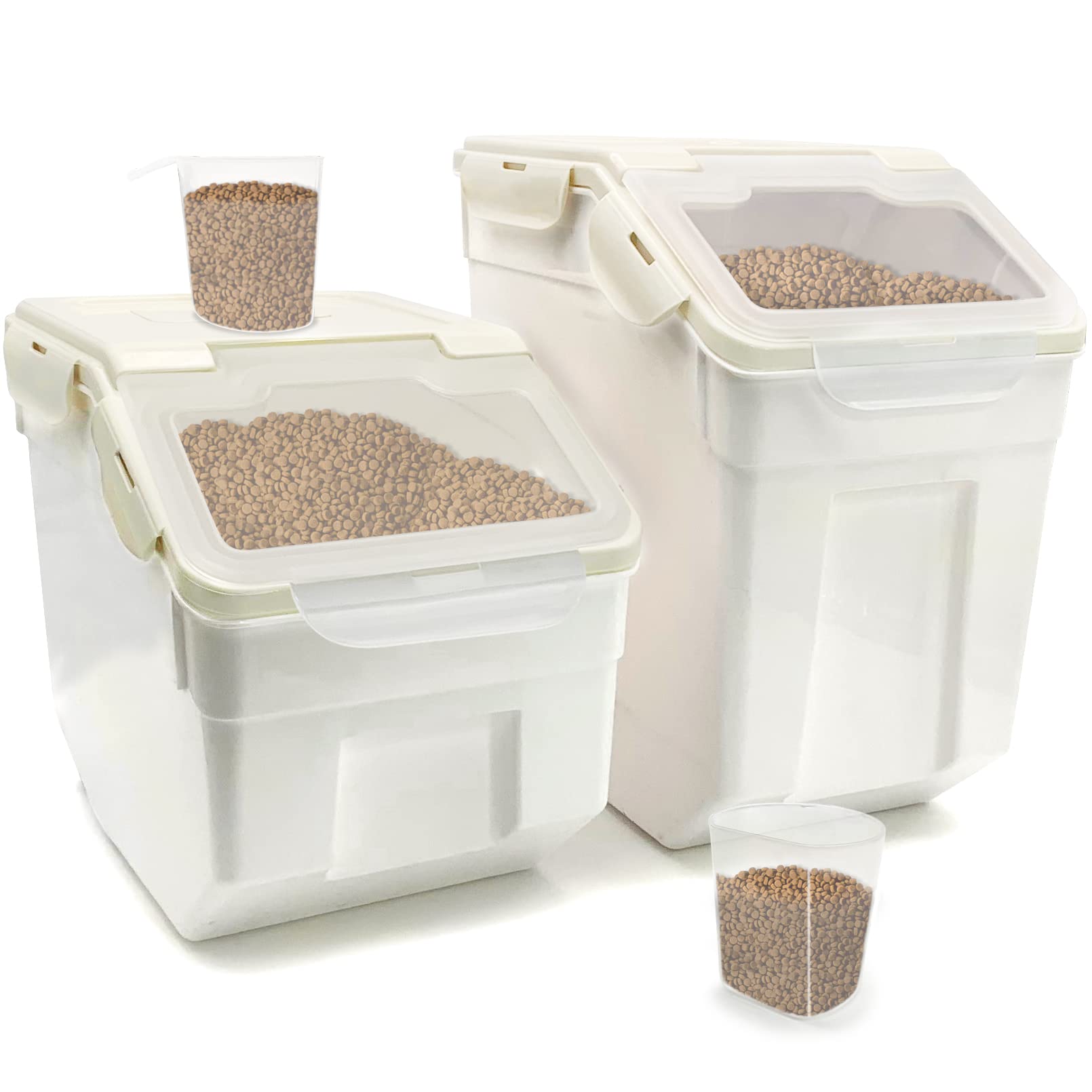 BNOSDM 2 Pack Airtight Pet Food Storage Container with Wheels & Scoop - Large Plastic Dry Food Bin for Dogs & Cats - Perfect for Kitchen, Pantry, and Pet Feeding Areas