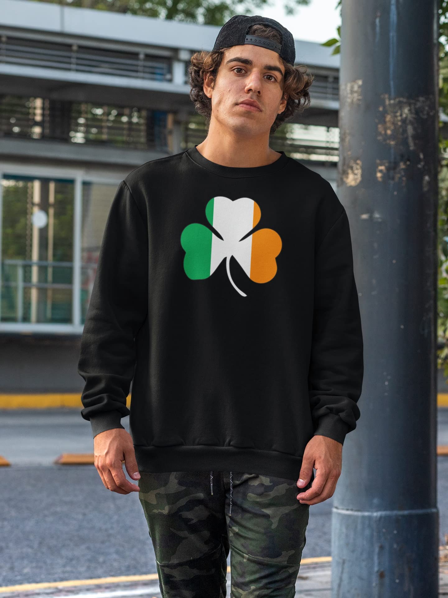 Old Glory St. Patrick's Day Shamrock Flag Black Adult Sweatshirt - Medium Size - Perfect for Irish Festivals, Parades & St. Paddy's Day Celebrations
