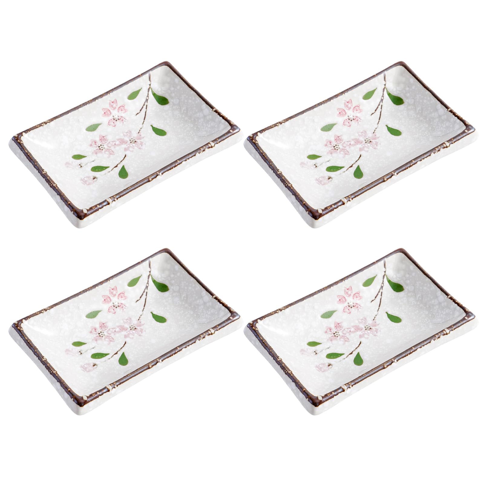 4 Inch Ceramic Sauce Dish - Japanese Rectangular Sushi Dipping Bowl, Seasoning & Appetizer Plates for Home Kitchen (4-Pack, Pink Sakura) | Perfect for Soy Sauce, Wasabi, Snacks & Party Serving