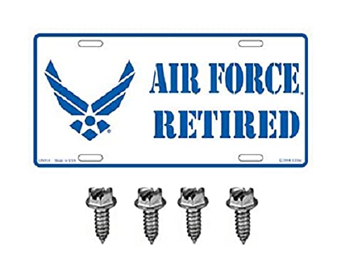 USAF Retired Air Force Metal License Plate with Fastener Screws - Durable Car Tag for Military Veterans & Collectors | Perfect for Vehicles, Garages & Man Caves