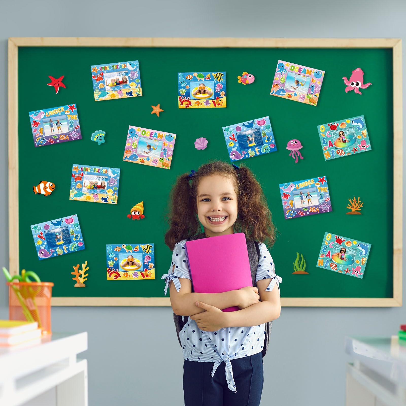 24 Pack Summer Back to School Craft Kit - Hawaiian DIY Picture Frame with Sea Animal Stickers for Kids, Classroom & Aloha Beach Party Supplies | Perfect for School Projects, Pool Parties & Summer Crafts