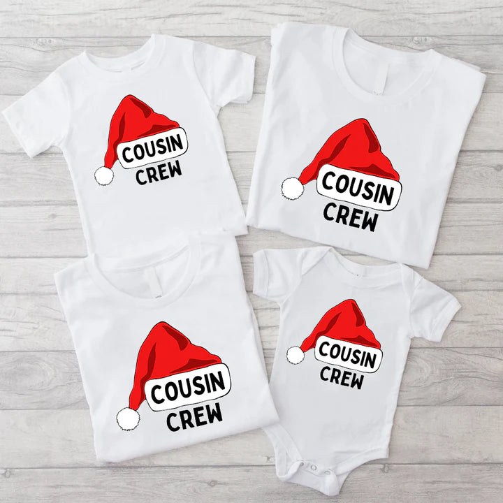CLR Cousin Crew Santa Matching Christmas T-Shirts & Baby Vests - Fun Family Holiday Outfits for Christmas Photos & Gatherings