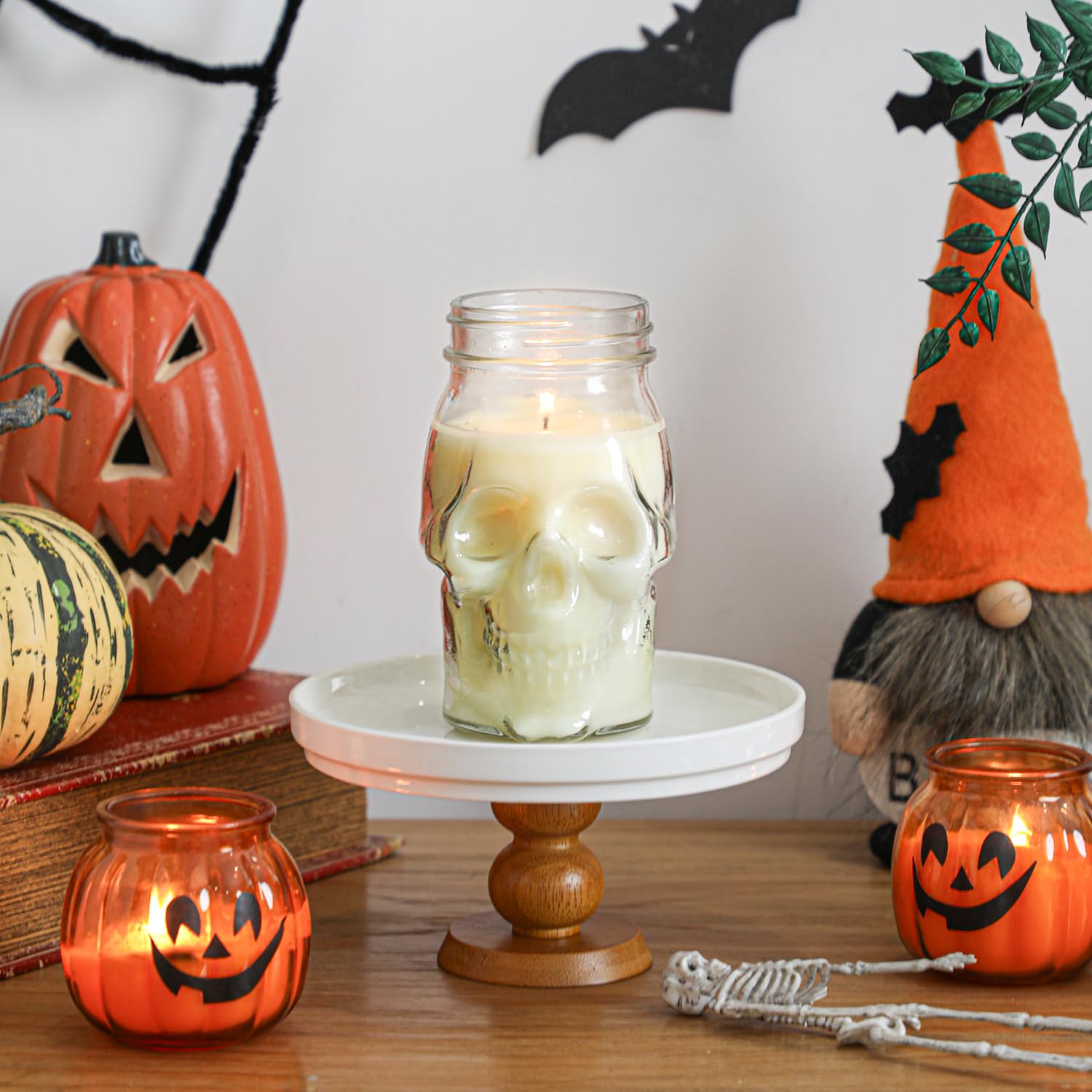 Gothic Skull Candle - Large White Halloween Decorative Candle for Home, Table, Bar & Indoor Decor | Perfect for Halloween Party, Gothic Room Decor & Spooky Atmosphere
