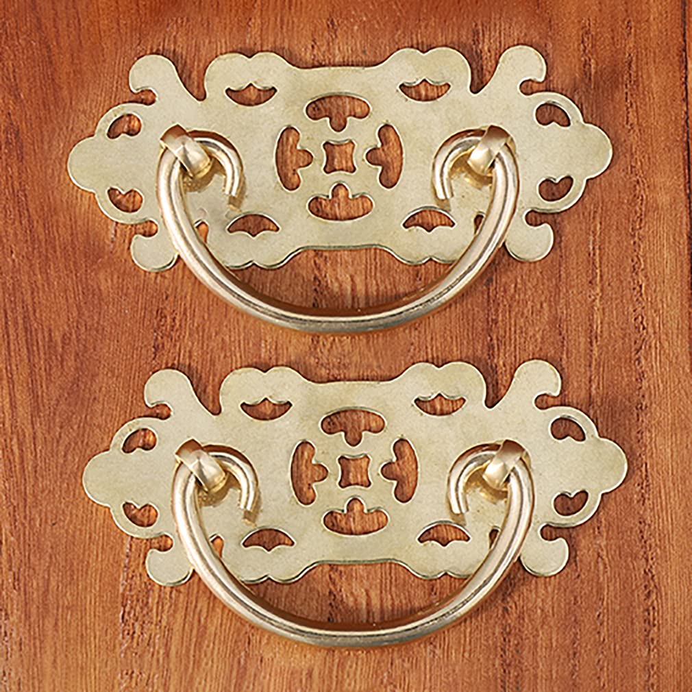 Vintage Style Cabinet Handles - 2Pcs Pure Brass Drawer Pulls for Kitchen, Bookcase & Furniture (Gold Tone) - Perfect for Home Renovation & DIY Projects