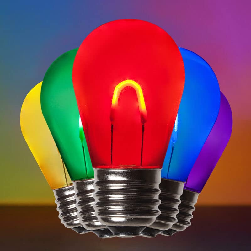 Wintergreen Lighting FlexFilament S14 LED Edison Bulbs - Shatterproof Polyflex PET Multicolor String Lights for Outdoor Patio, Backyard, Bistro & Garden Decor (Energy Efficient Vintage Lighting)