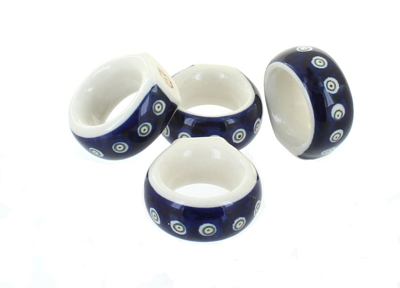 Handmade Blue Rose Polish Pottery Peacock Napkin Rings Set - Elegant Table Decor for Weddings, Dinner Parties & Home Decor