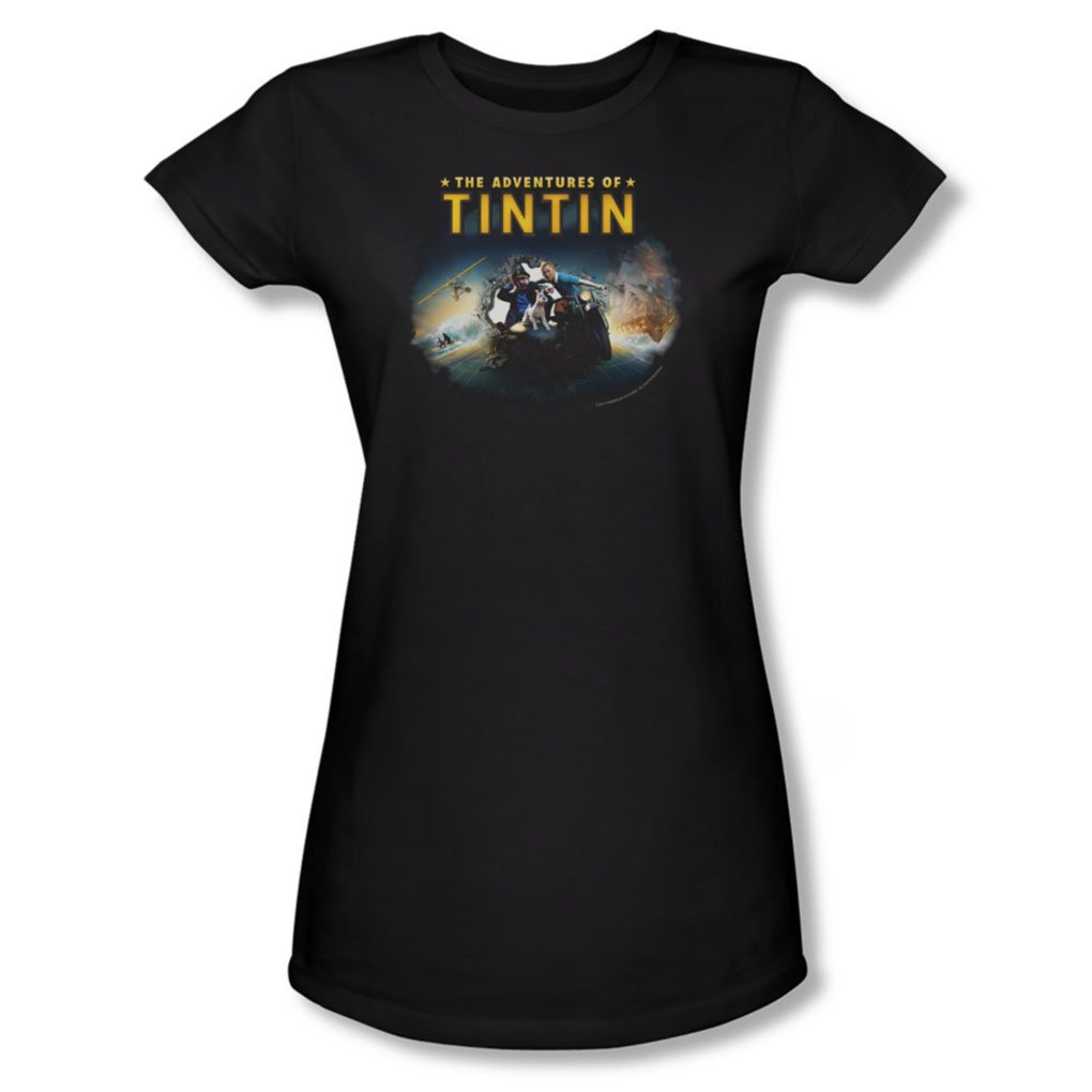 Tintin Women's Journey Graphic T-Shirt - Black Casual Tee for Travel, Adventure & Everyday Wear