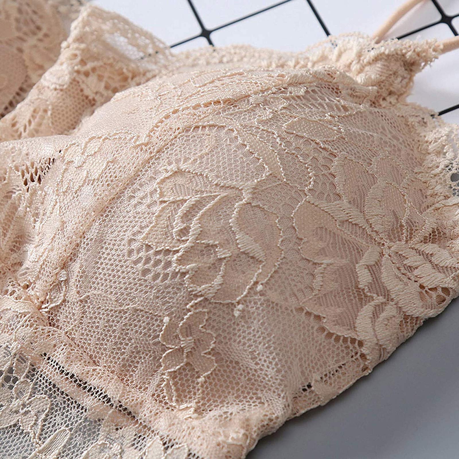 3-Piece Women's Sexy Lace Crisscross Bandeau Vest with Chest Pad - Sports Underwear & Nightwear for Sleep, Lounge & Intimate Moments - Beige
