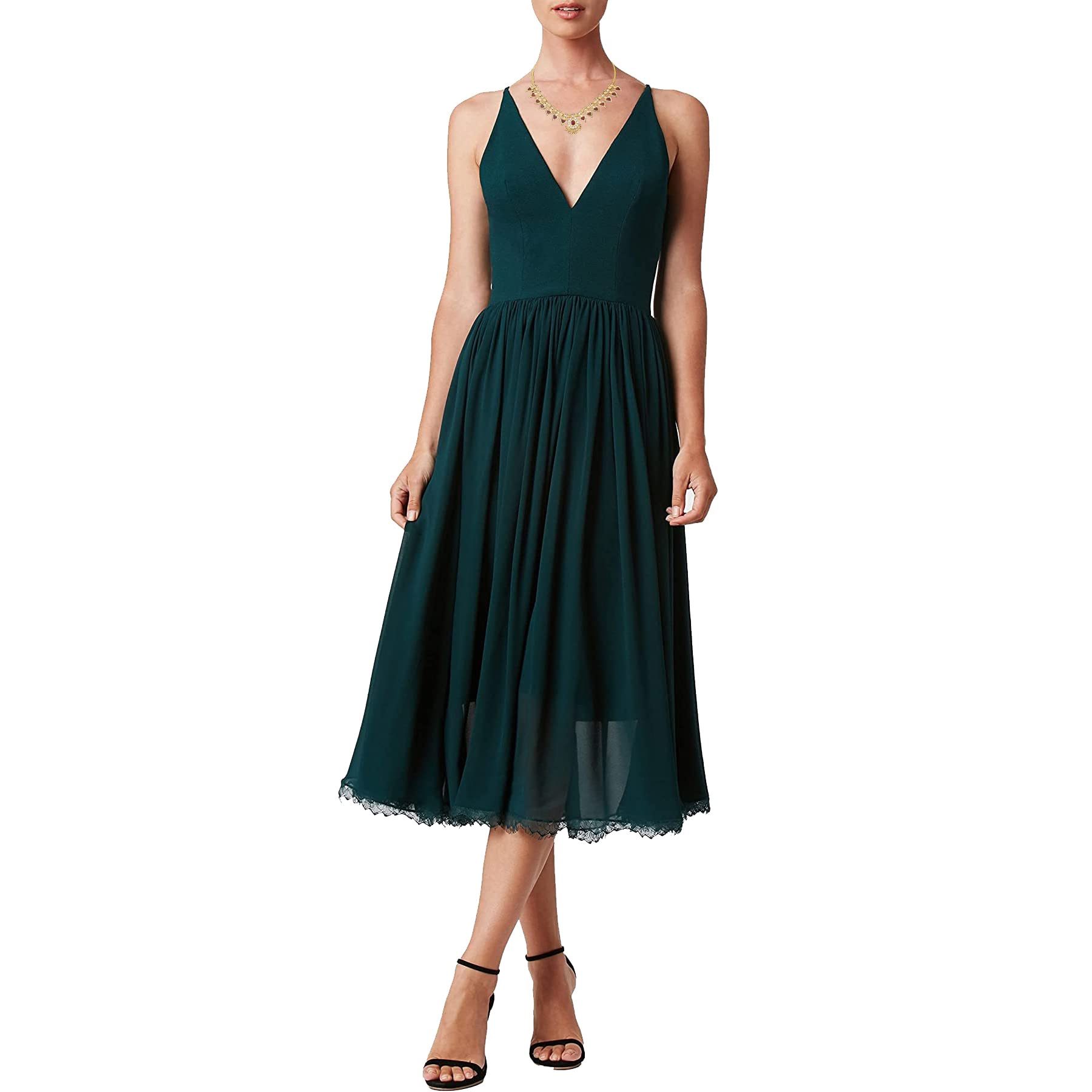 BIGSPCE Women's Summer Sexy Slim Fit Midi Dress - Deep V Neck Sleeveless Flared Slip Dress for Beach Vacation, Date Night & Party Wear