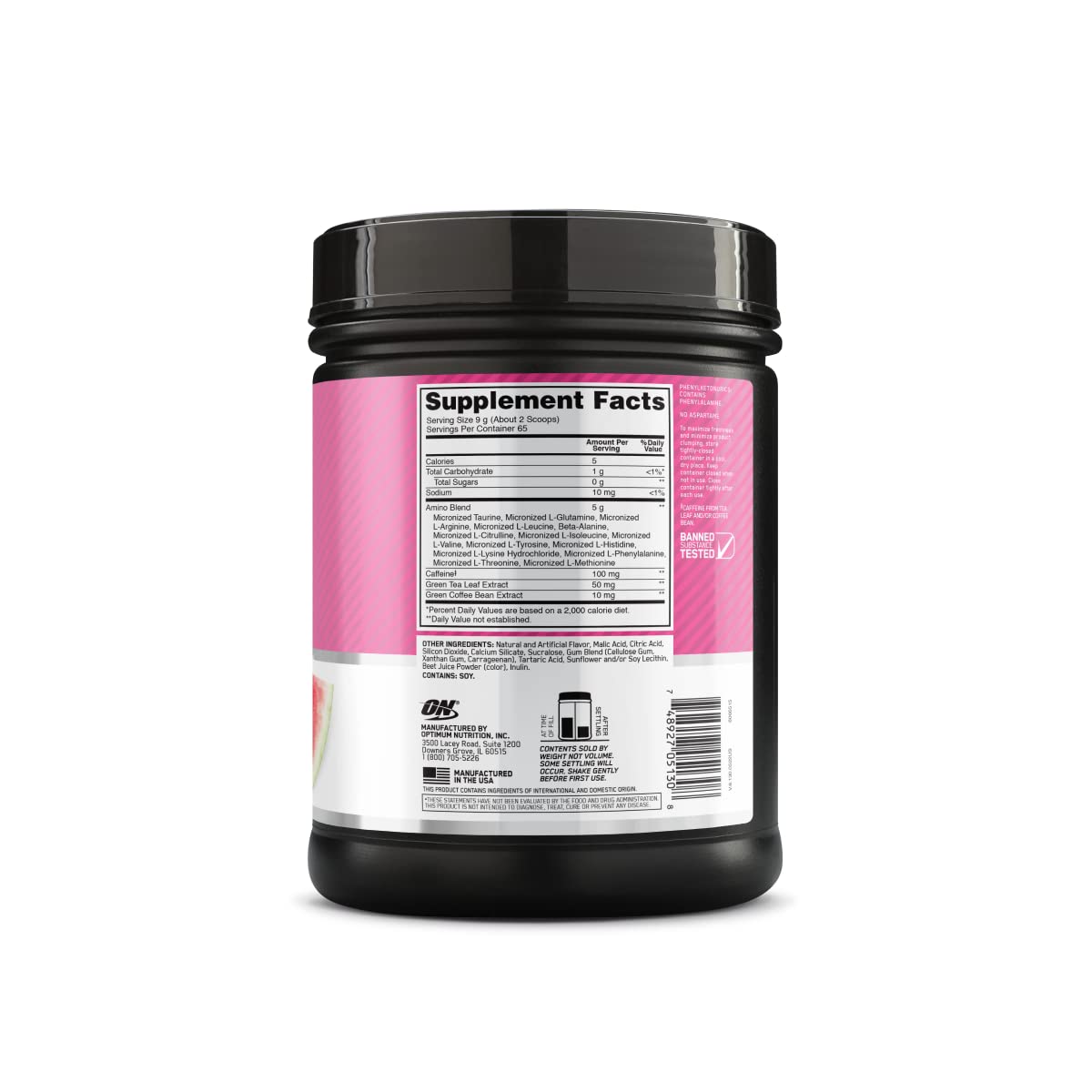 Optimum Nutrition Amino Energy Pre Workout Powder - Green Tea, BCAA, Amino Acids, Keto Friendly with Green Coffee Extract - Watermelon Flavor, 65 Servings | Boost Energy & Endurance for Gym, Running & Fitness Training