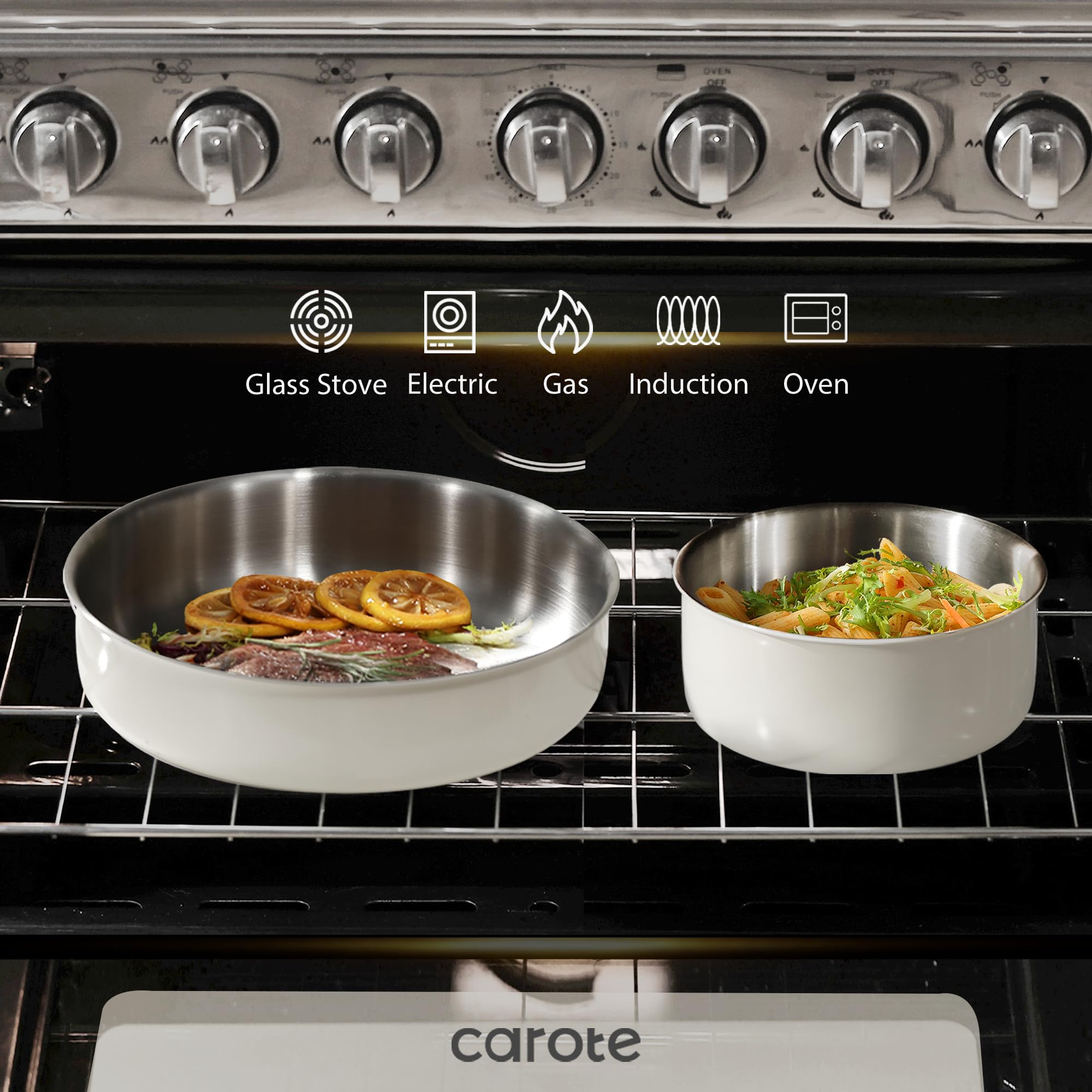 CAROTE 14-Piece Stainless Steel Cookware Set with Detachable Handles - Induction Compatible, Oven & RV Safe - Perfect for Camping, Home Kitchen & Outdoor Cooking