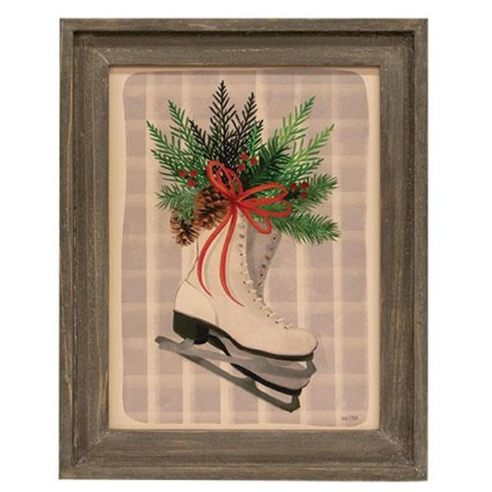 Gray Wood Framed Ice Skates Wall Art - Vintage Style Decor for Home, Bedroom, Living Room & Office - Perfect for Winter Sports Enthusiasts & Ice Skating Lovers