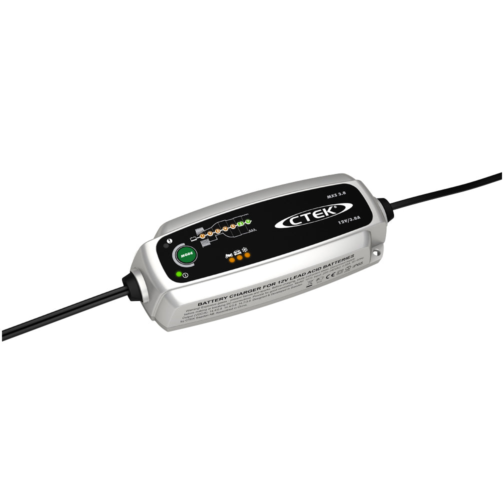 CTEK MXS 3.8 Smart Battery Charger for Cars, Motorcycles & Powersports - 12V Automatic Charger with Temperature Compensation - Perfect for Winter Storage, Garage Use & Vehicle Maintenance