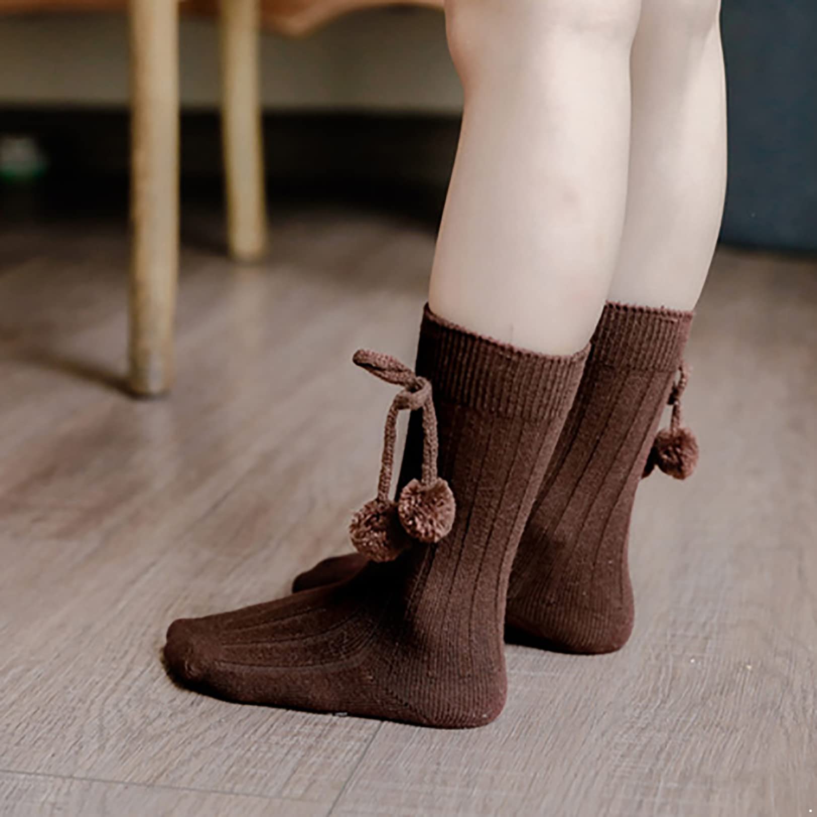 JEATHA Toddler Knee High Socks for Girls - Soft Velvet Bow & Pom Pom Decor Baby Stockings - Perfect for Holidays, Parties & Everyday Outfits