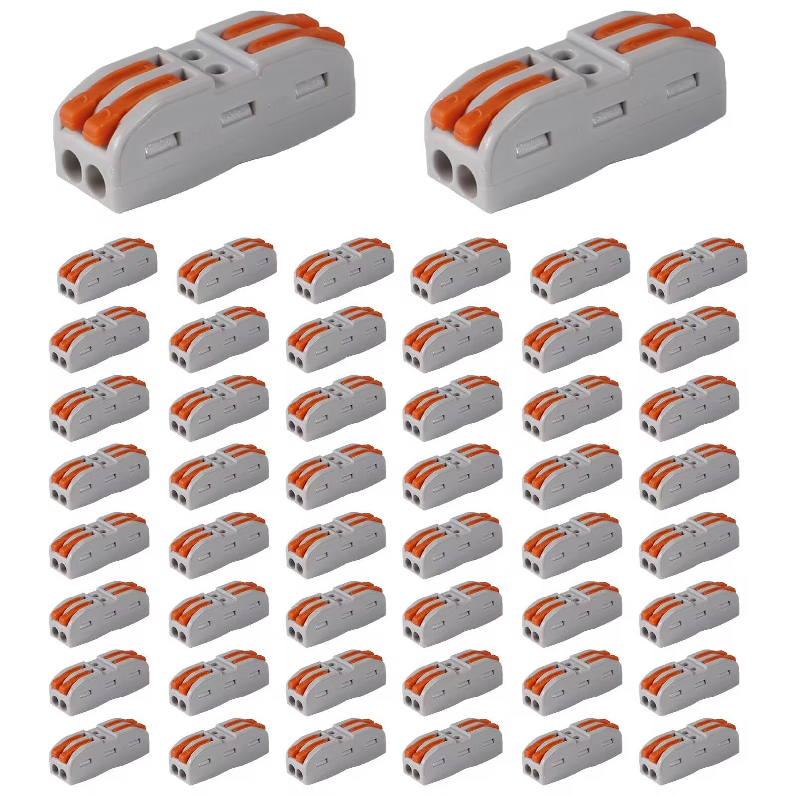 50pcs Lever Wire Connectors SPL-2 - Compact Electrical Connectors for 28-12AWG Wires, Universal Terminals for Soft & Hard Wires - Ideal for Home Wiring, DIY Electrical Projects and Automotive Applications