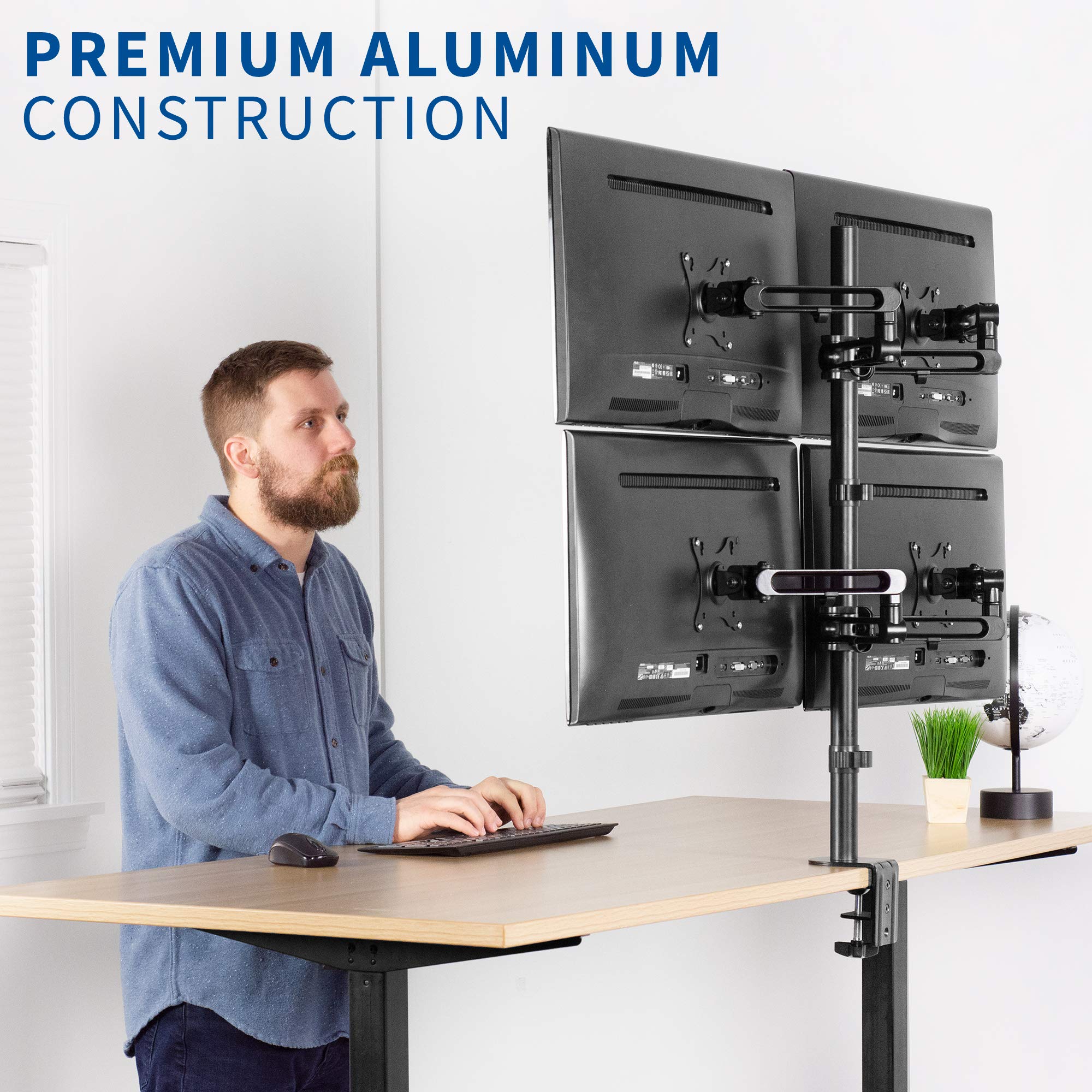 VIVO Quad Monitor Stand for 17 to 32 inch Screens | Heavy Duty Adjustable Clamp-on Desk Mount | Holds 4 LCD/LED Monitors up to 100x100mm VESA | Ergonomic Home Office Workstation Setup | Perfect for Multi-Screen Trading, Coding & Video Editing