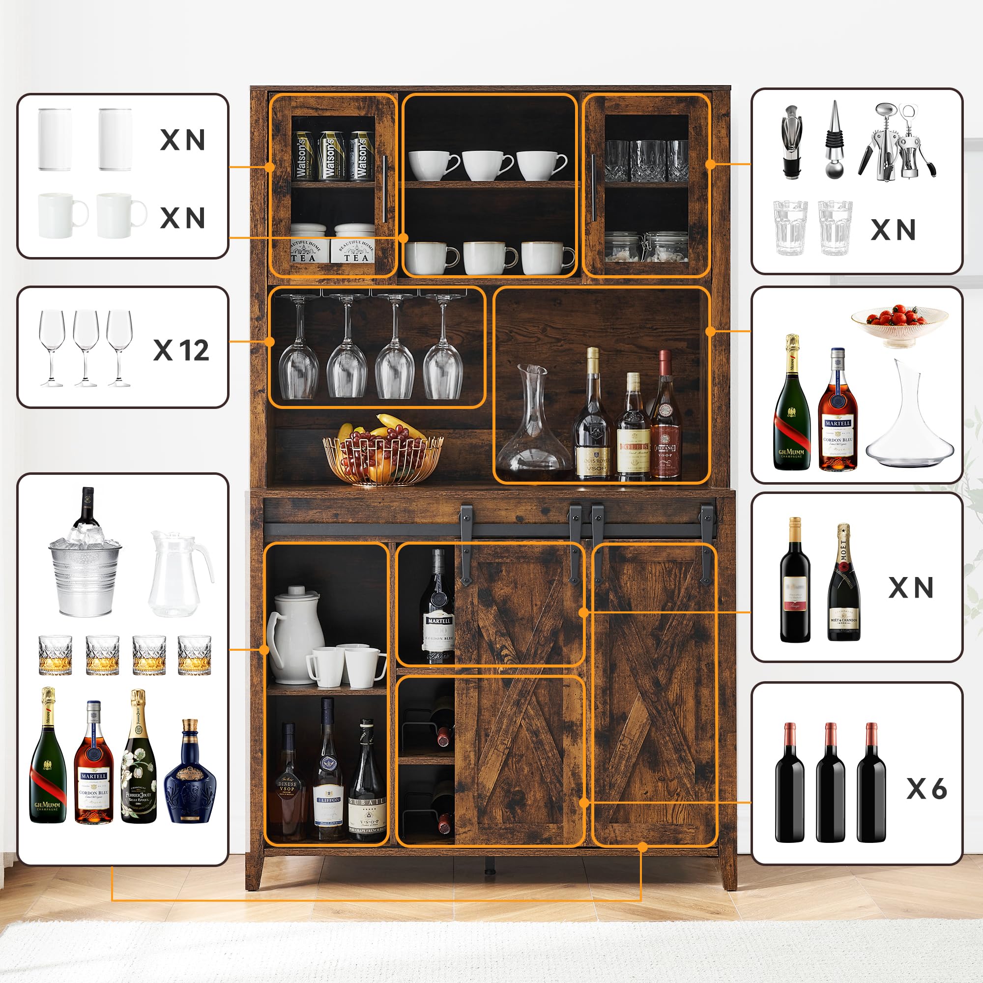 Farmhouse Coffee Bar Cabinet with Sliding Barn Door - 70