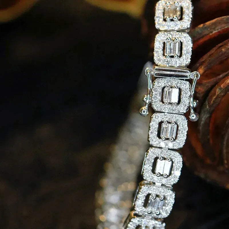 18K Gold Real Diamond Bracelet for Women - 3.5ct Square Luxury Wedding Jewelry, Elegant Engagement Party Gift | Perfect for Anniversary, Valentine's Day & Special Occasions