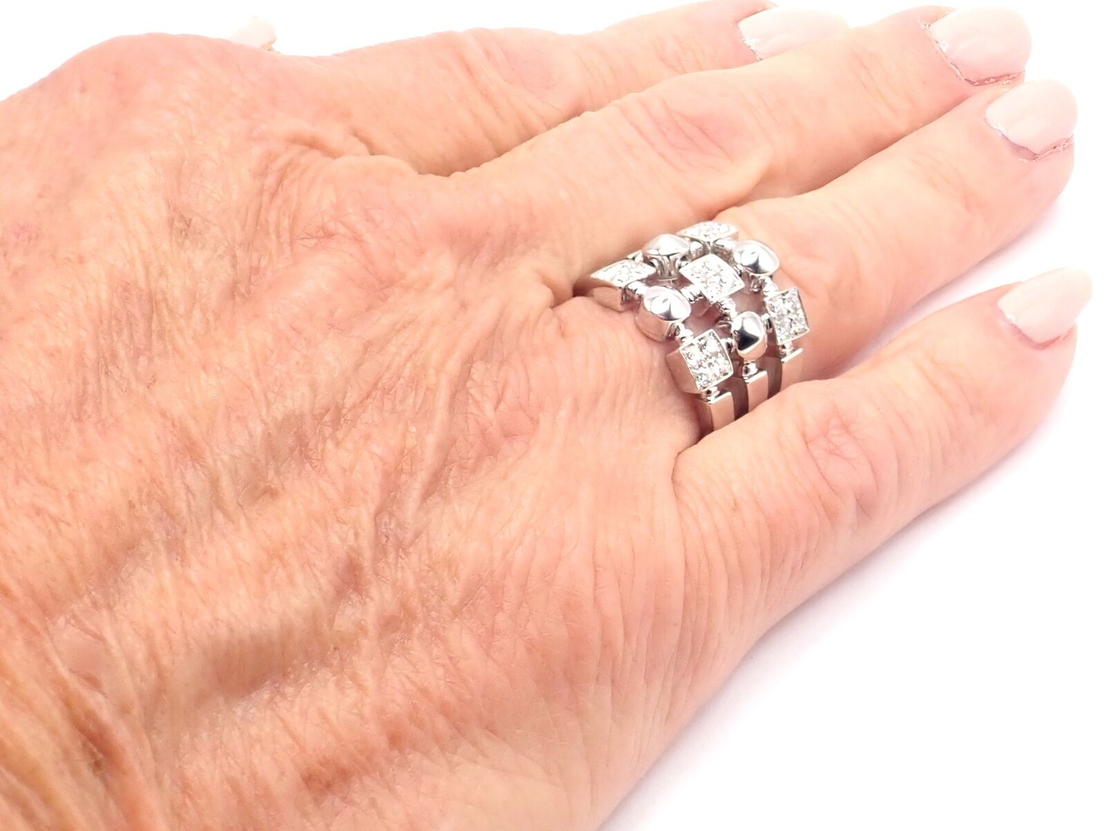 Authentic Bvlgari Bulgari 18k White Gold Lucea Diamond Band Ring - Luxury Wedding & Engagement Jewelry for Women