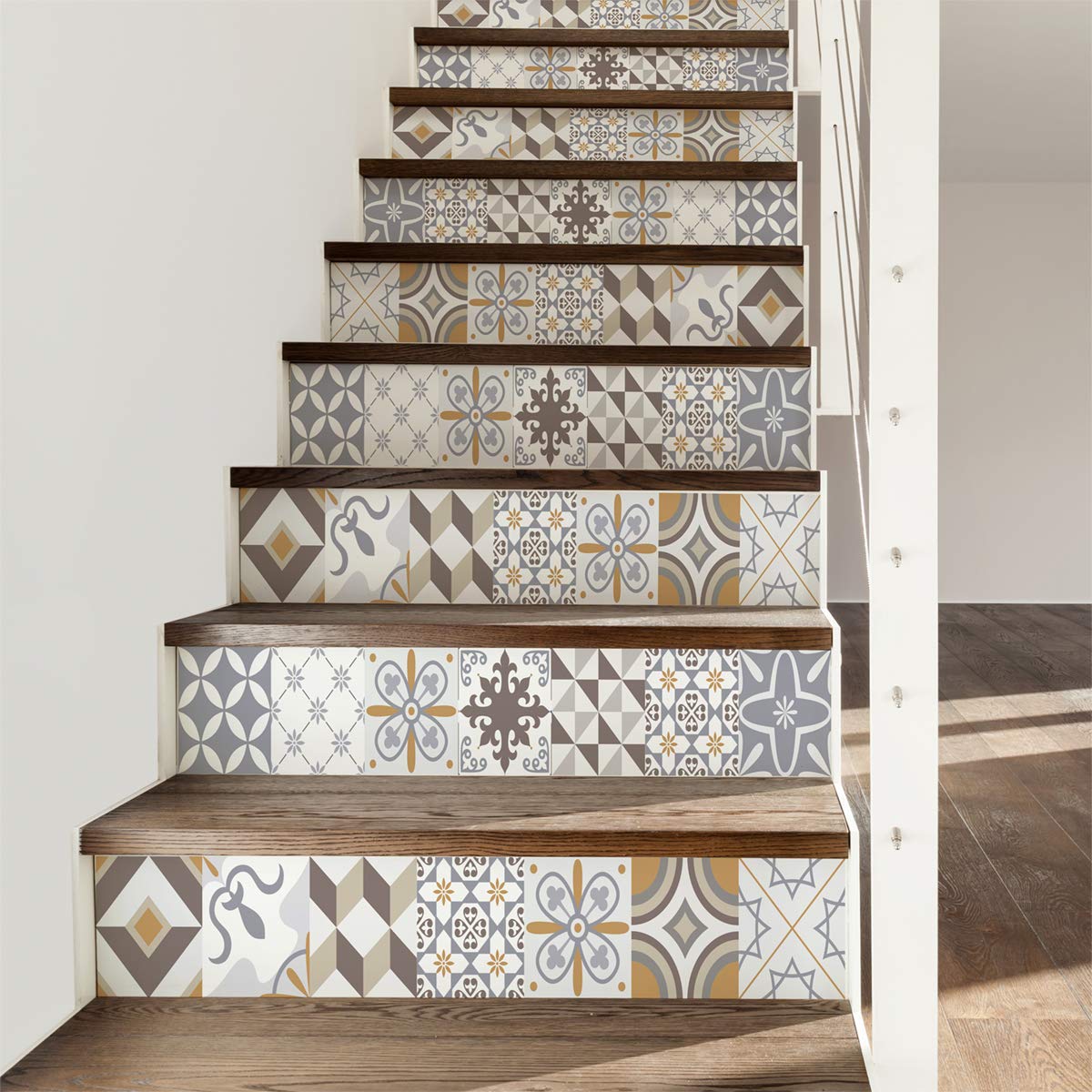 Ambiance Tile Stickers for Stairs - Waterproof Removable Decorative Vinyl Floor Stickers - Perfect for Home, Office, and Staircase Renovation