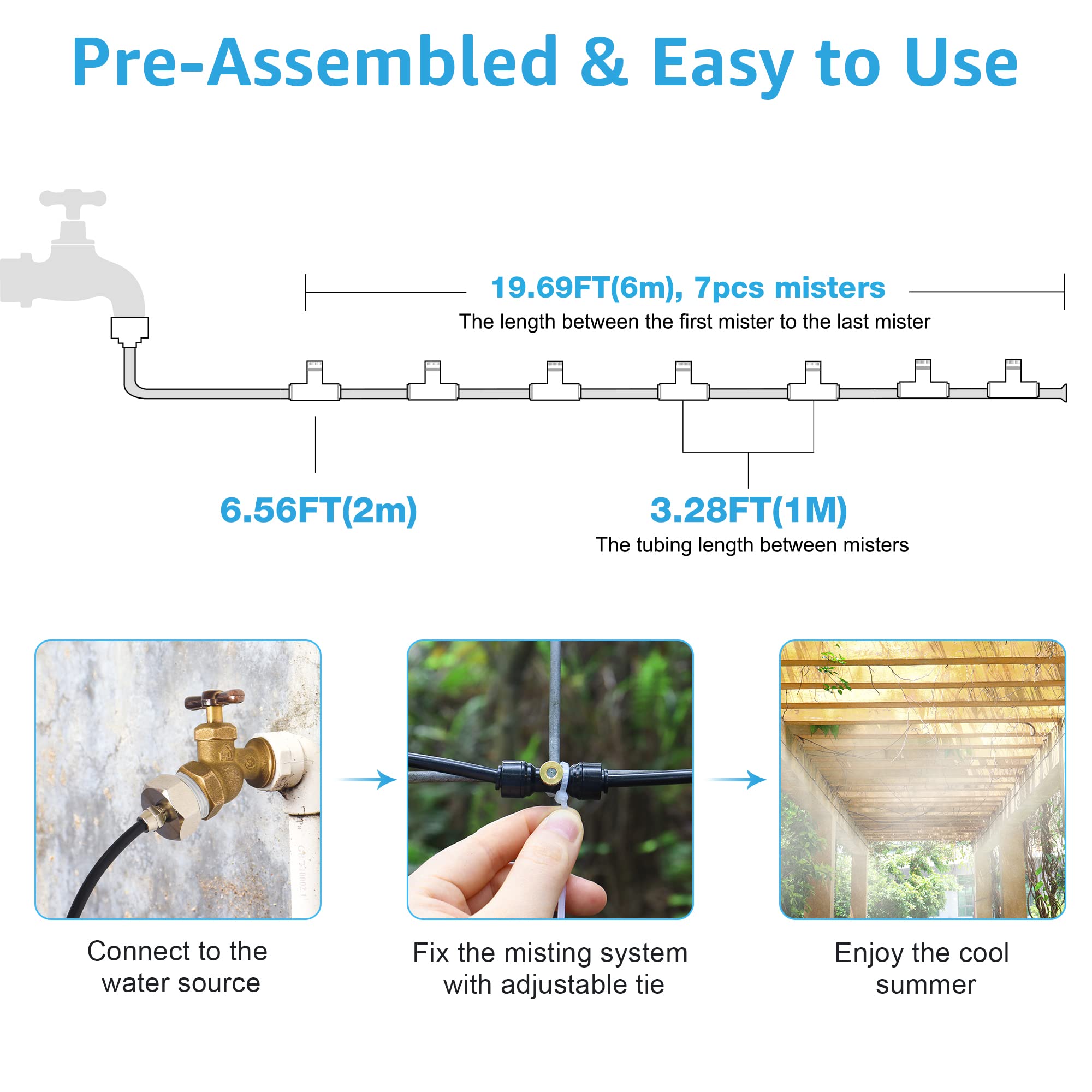 Bonviee 26FT Outdoor Misting Cooling System - 8 Nozzle Patio Mister Kit with 3/4