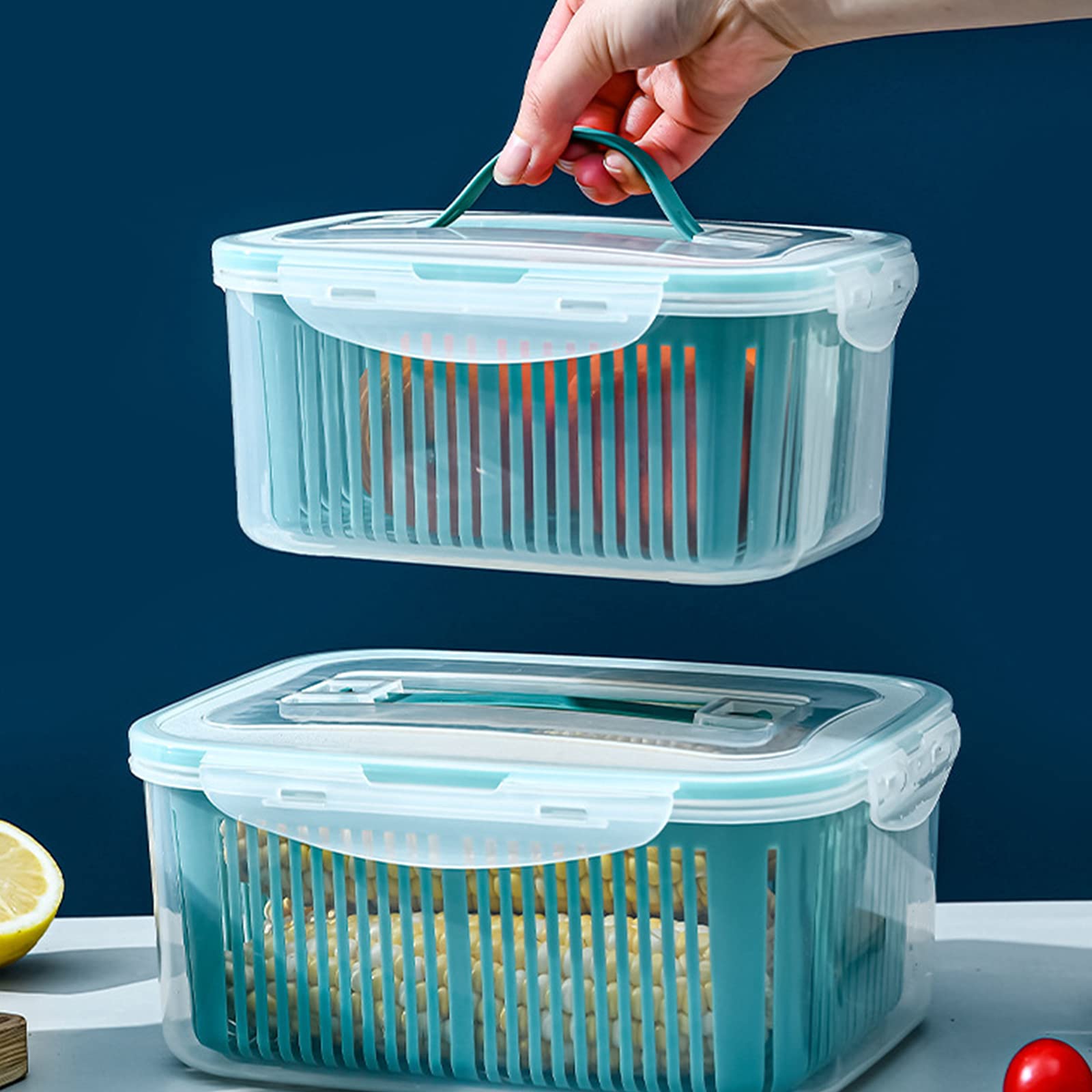 5-Piece Fridge Food Storage Container Set with Lids - BPA-Free Colanders & Drain Baskets for Fresh Vegetables, Fruits, Berries - Perfect for Kitchen Organization, Meal Prep & Refrigerator Storage